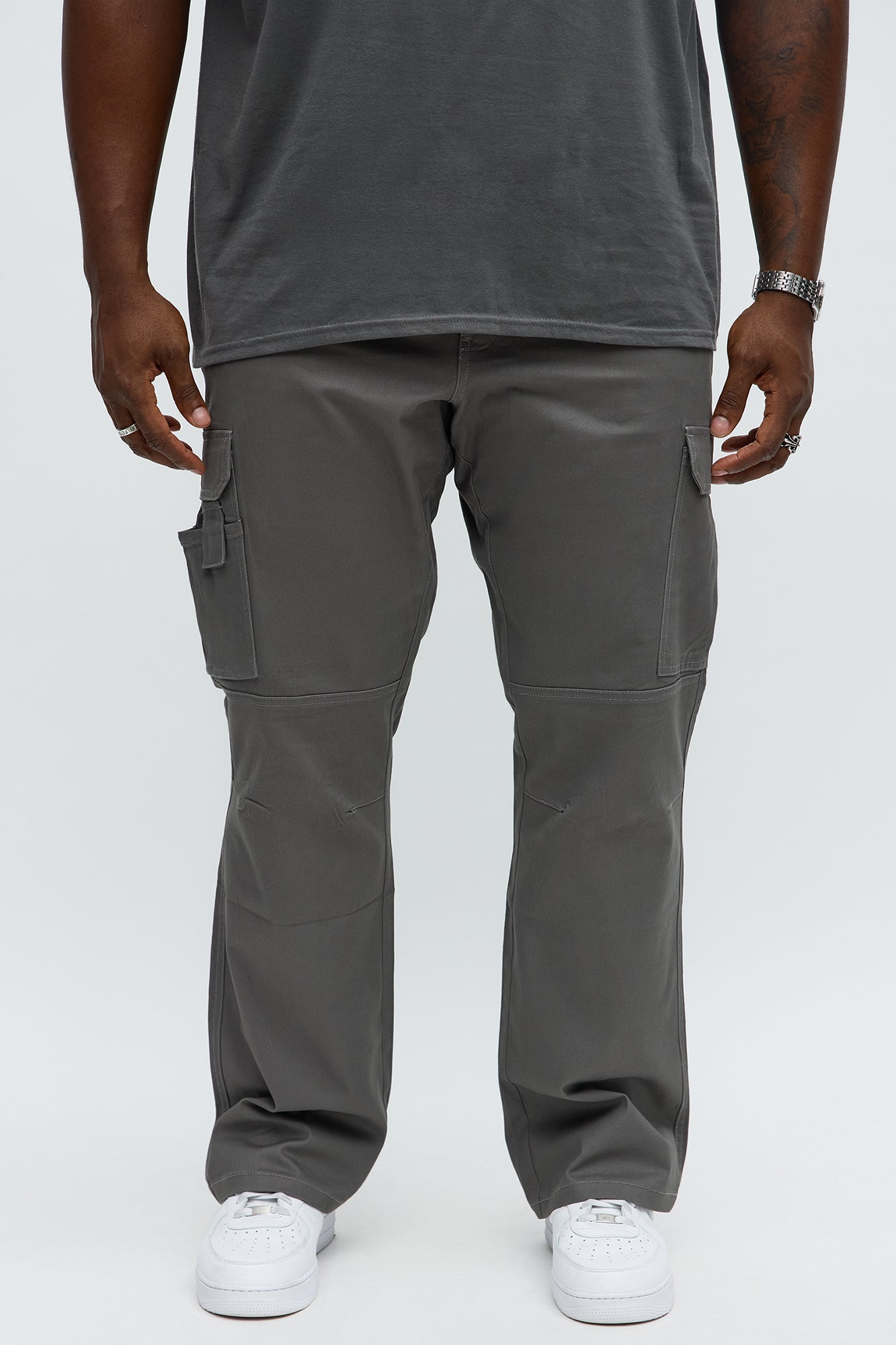 Stacked Slim Flare Kryptonite Cargo Pants - Grey