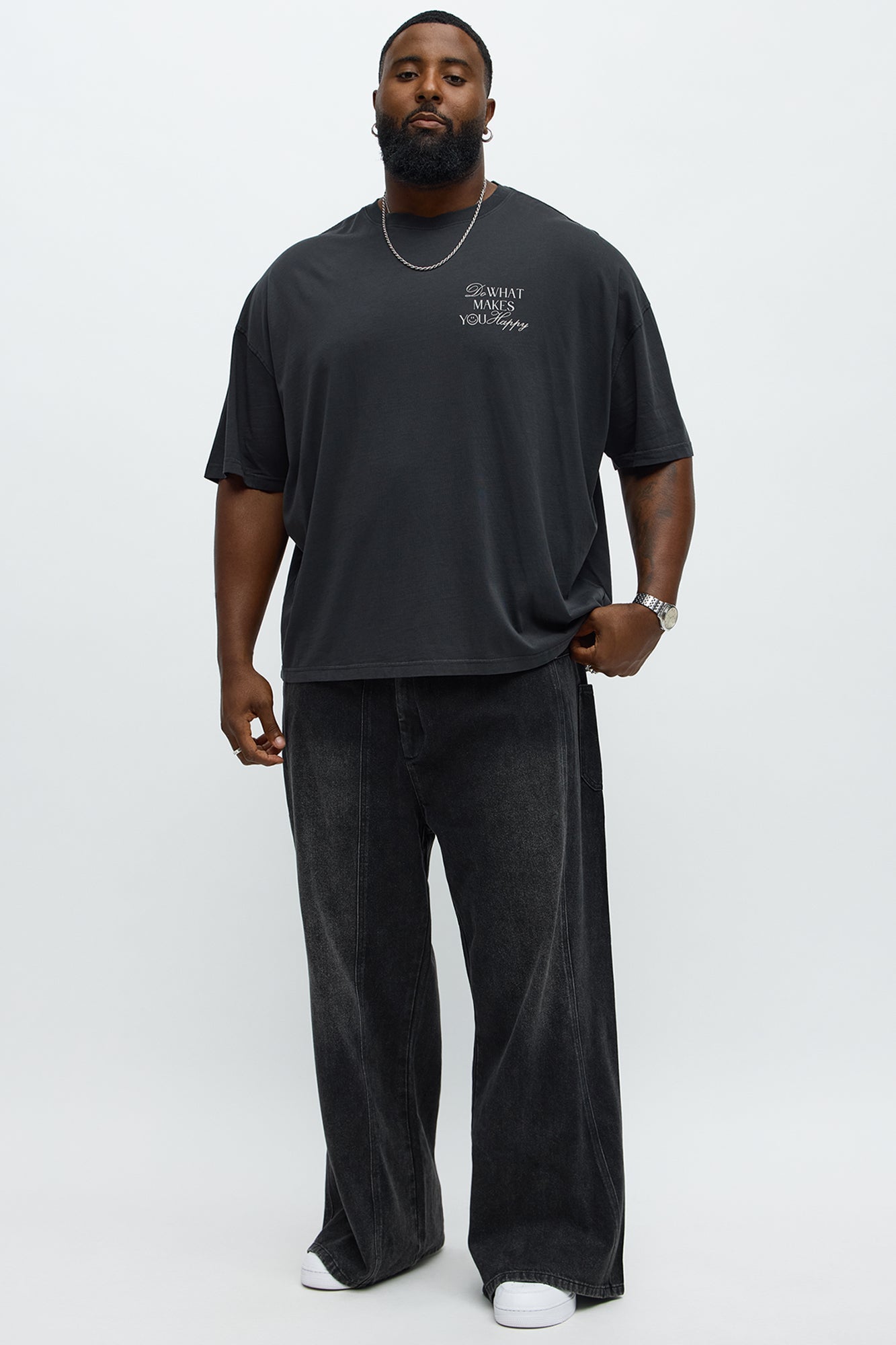 Do What Makes You Happy Oversized Short Sleeve Tee - Black Wash