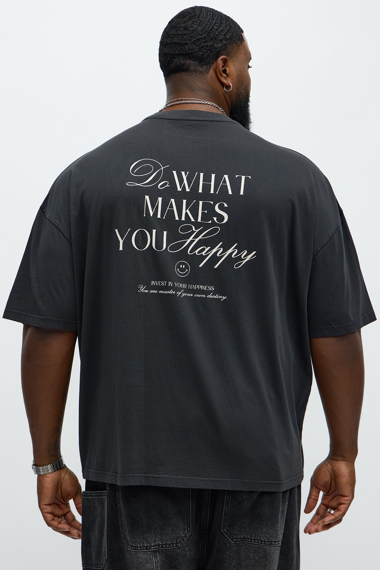 Do What Makes You Happy Oversized Short Sleeve Tee - Black Wash