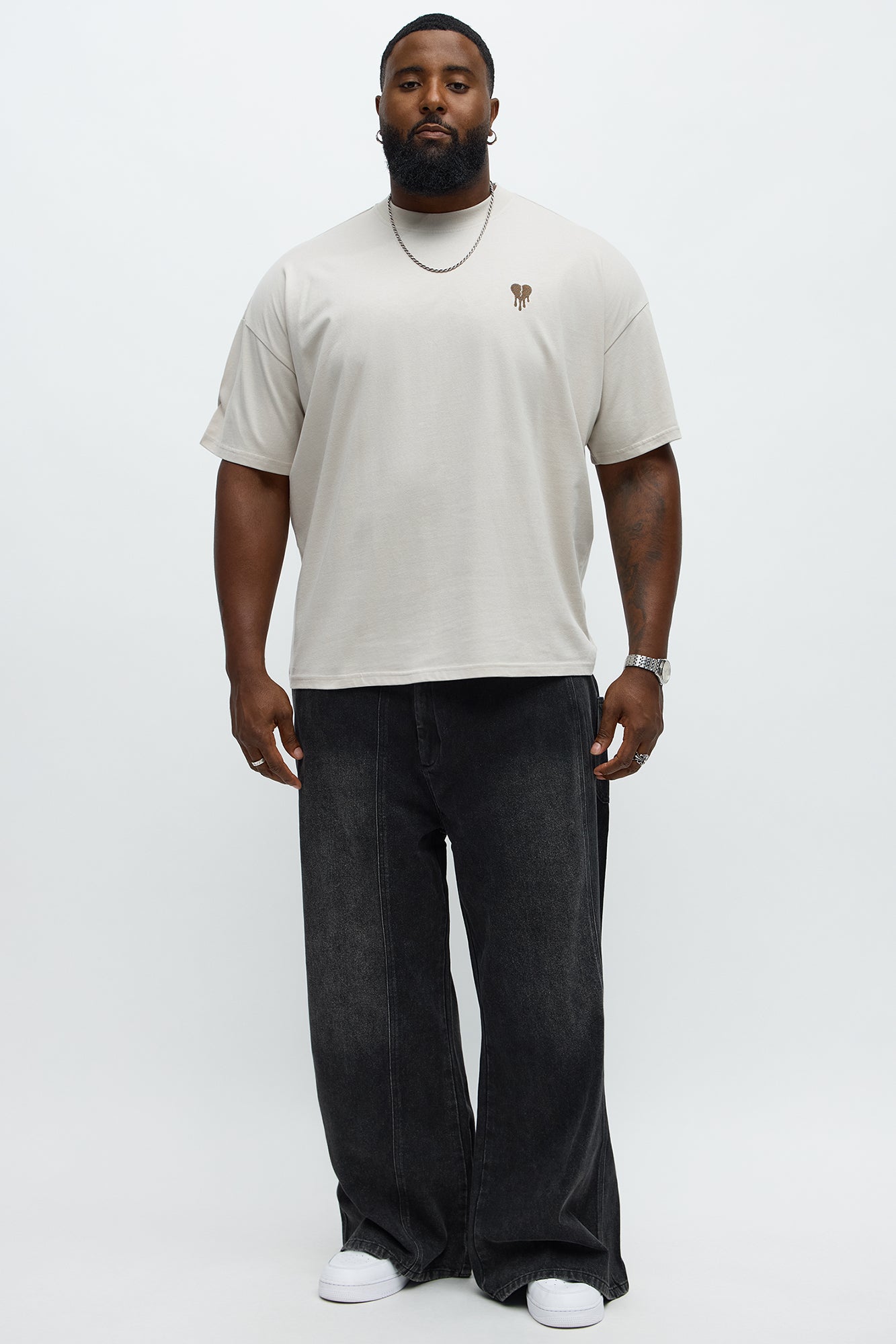 Oversized Mini Embroidery Heavy Weight Boxy tee - Taupe