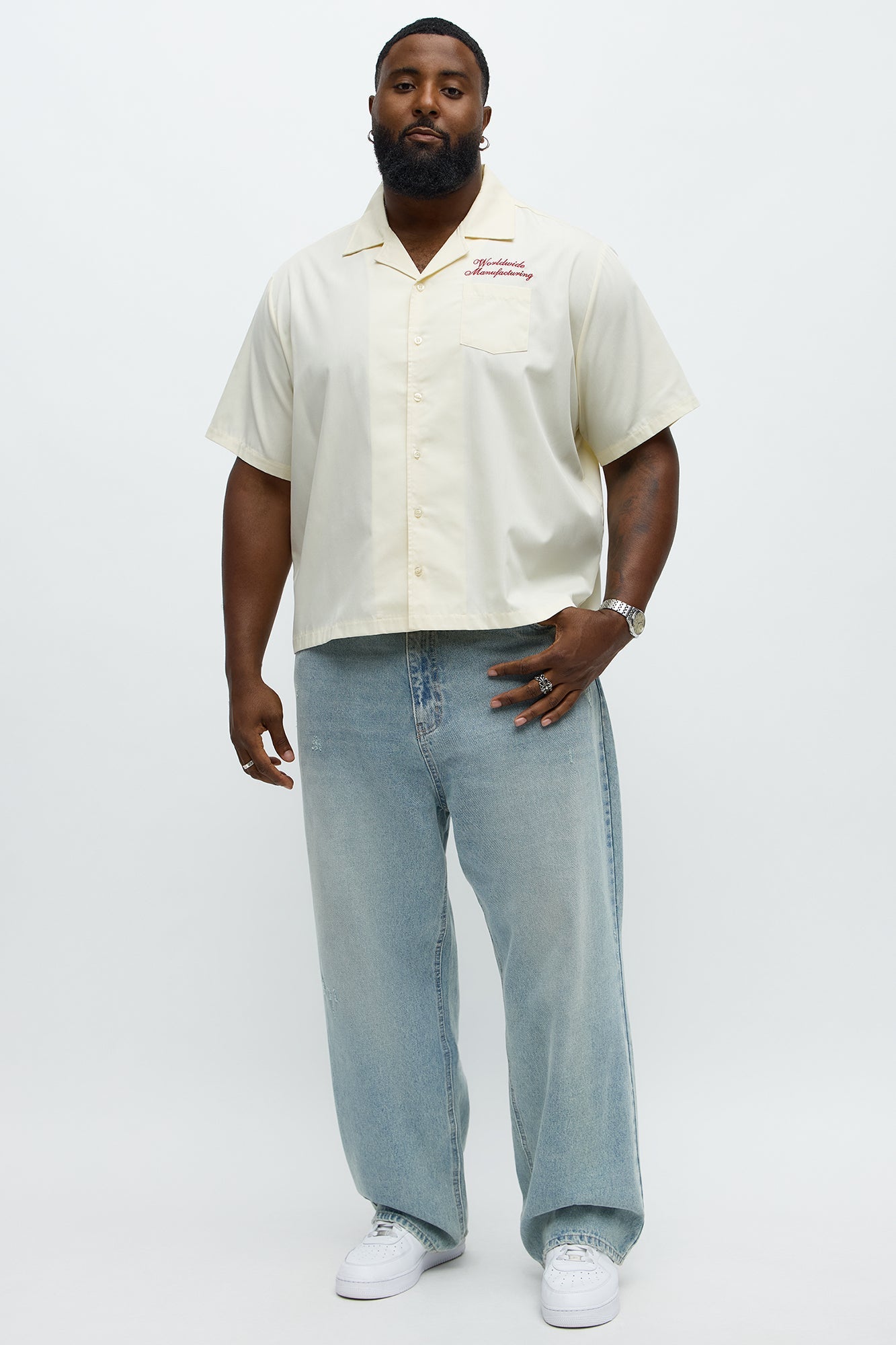 Cropped Worldwide Manufacturing Button Up Shirt - Cream