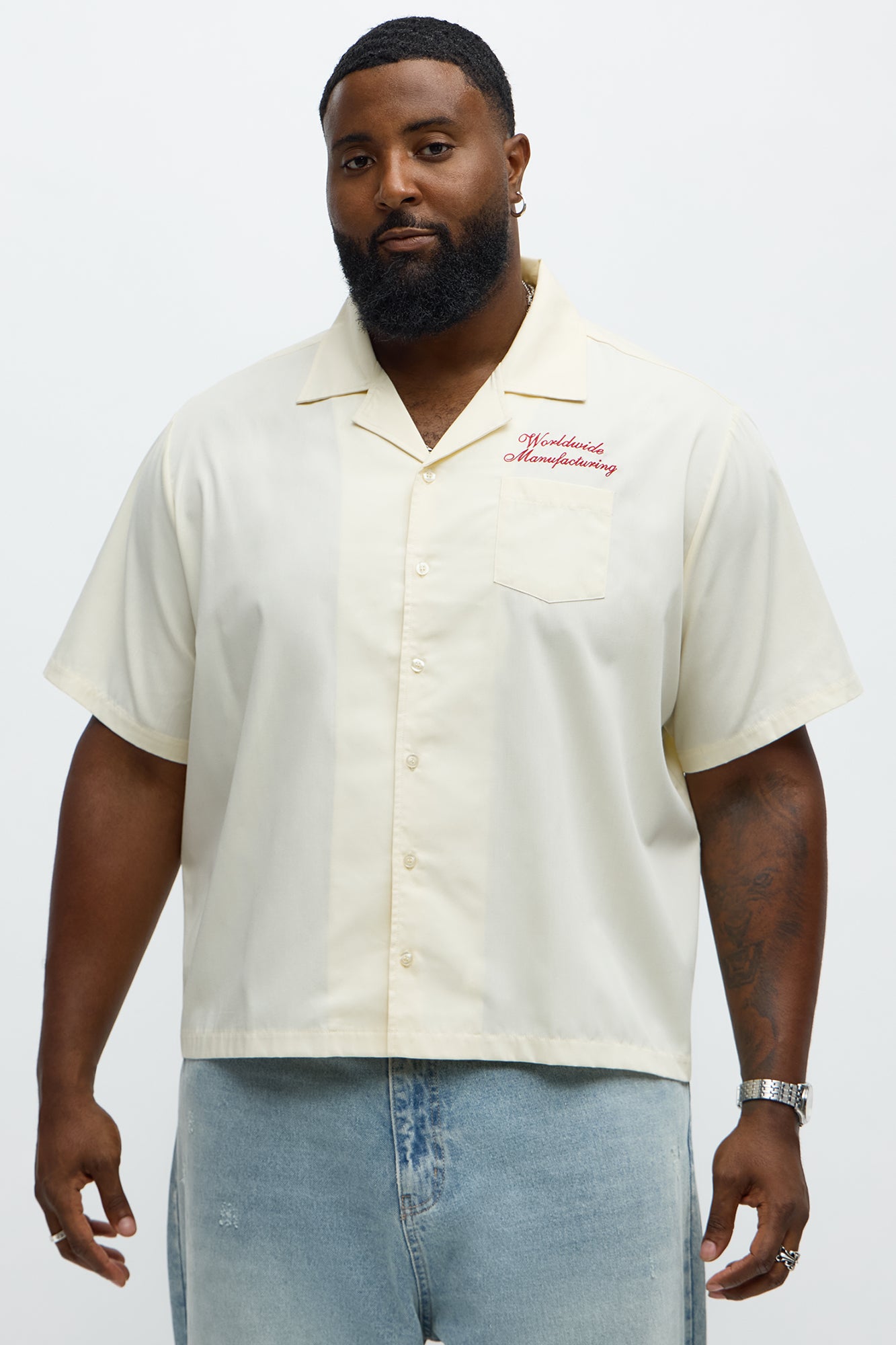 Cropped Worldwide Manufacturing Button Up Shirt - Cream