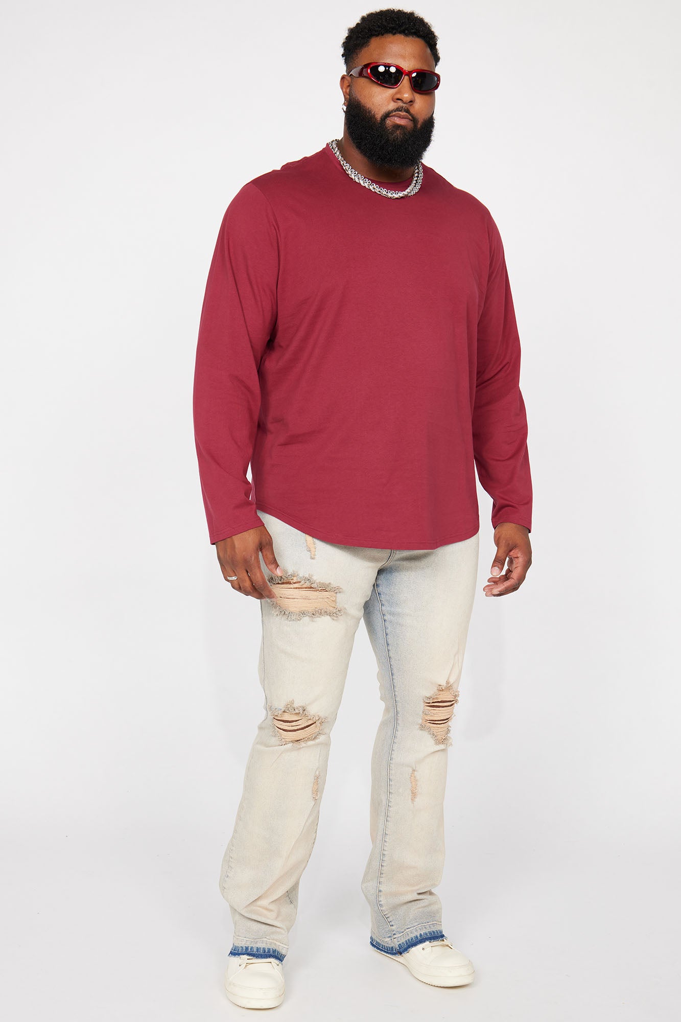 Essential Long Sleeve Scallop Tee - Burgundy