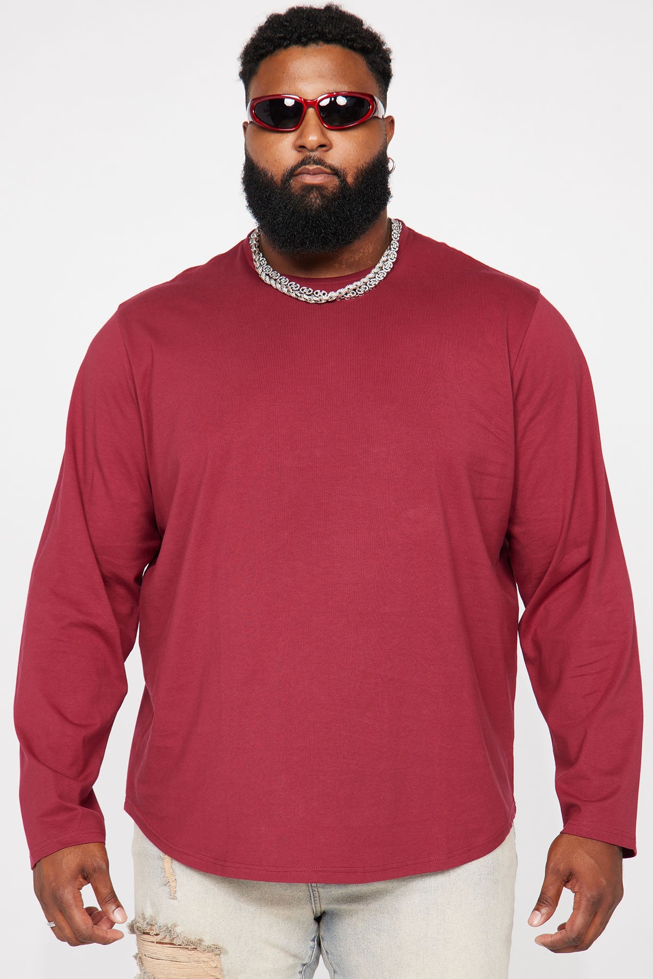 Essential Long Sleeve Scallop Tee - Burgundy