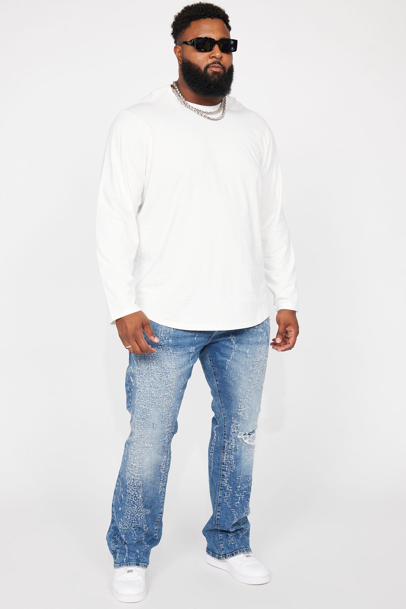Essential Long Sleeve Scallop Tee - White