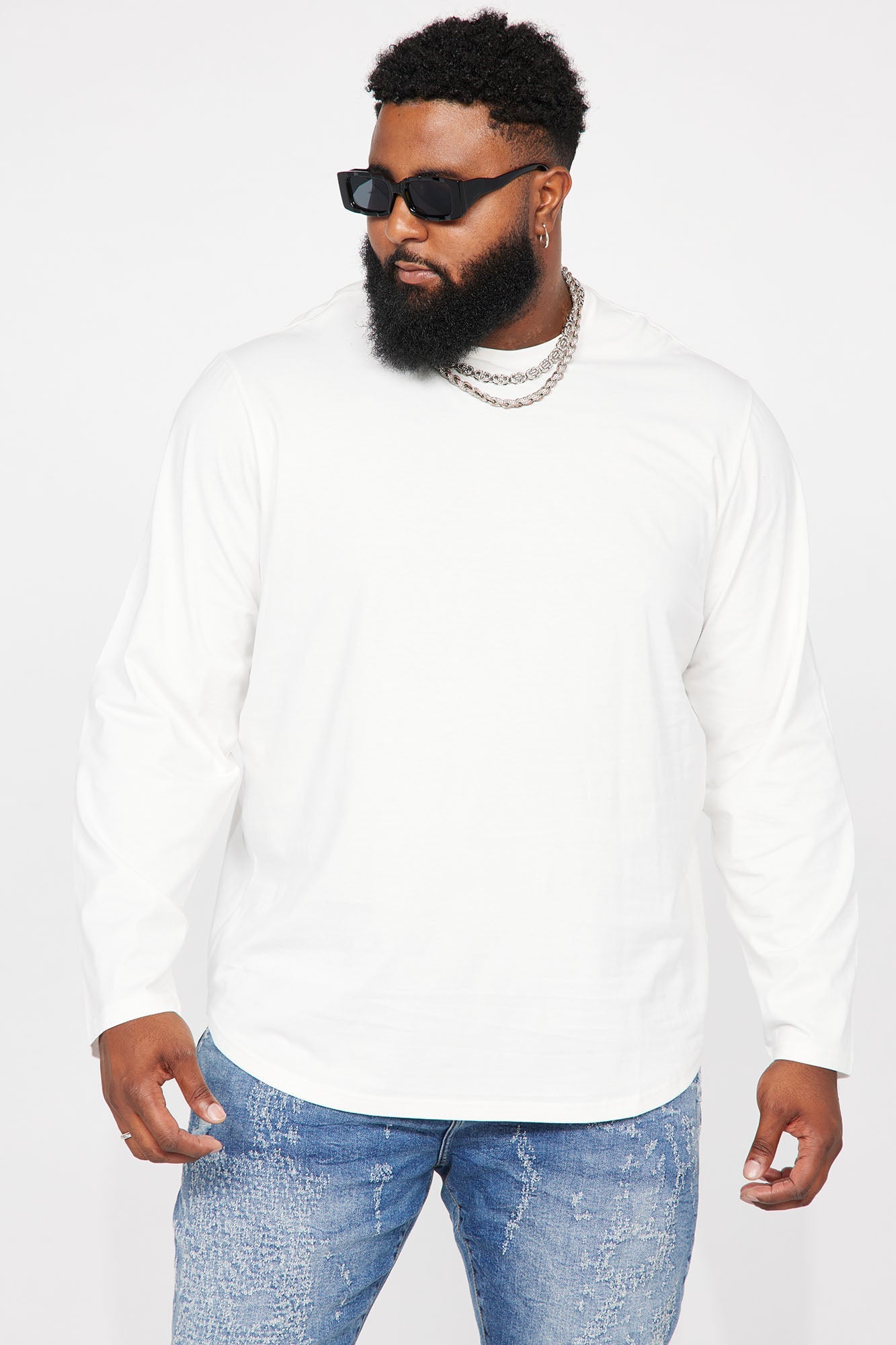 Essential Long Sleeve Scallop Tee - White