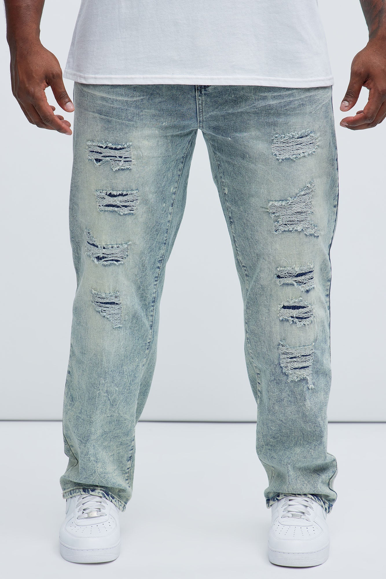 Can't Be Distressed Slim Jeans - Acid Wash Blue