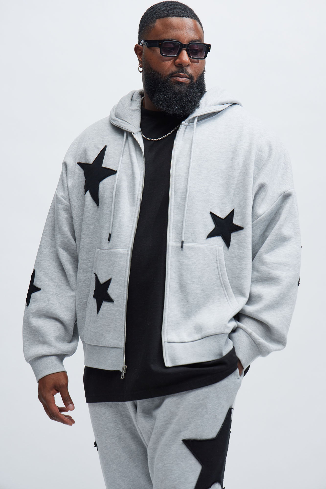 Tyson Stars Oversized Hoodie - Heather Grey