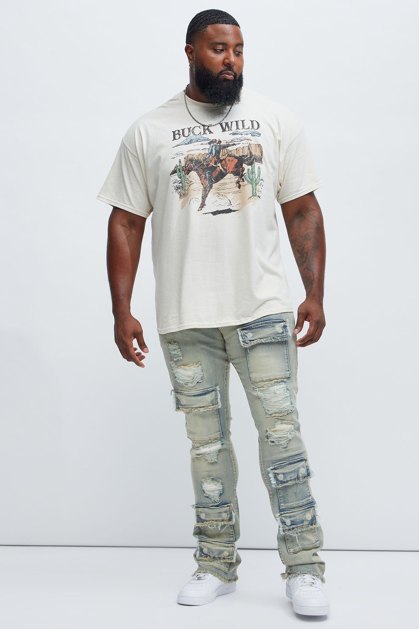 Get Started Cargo Stacked Skinny Flare Jeans - Medium Wash