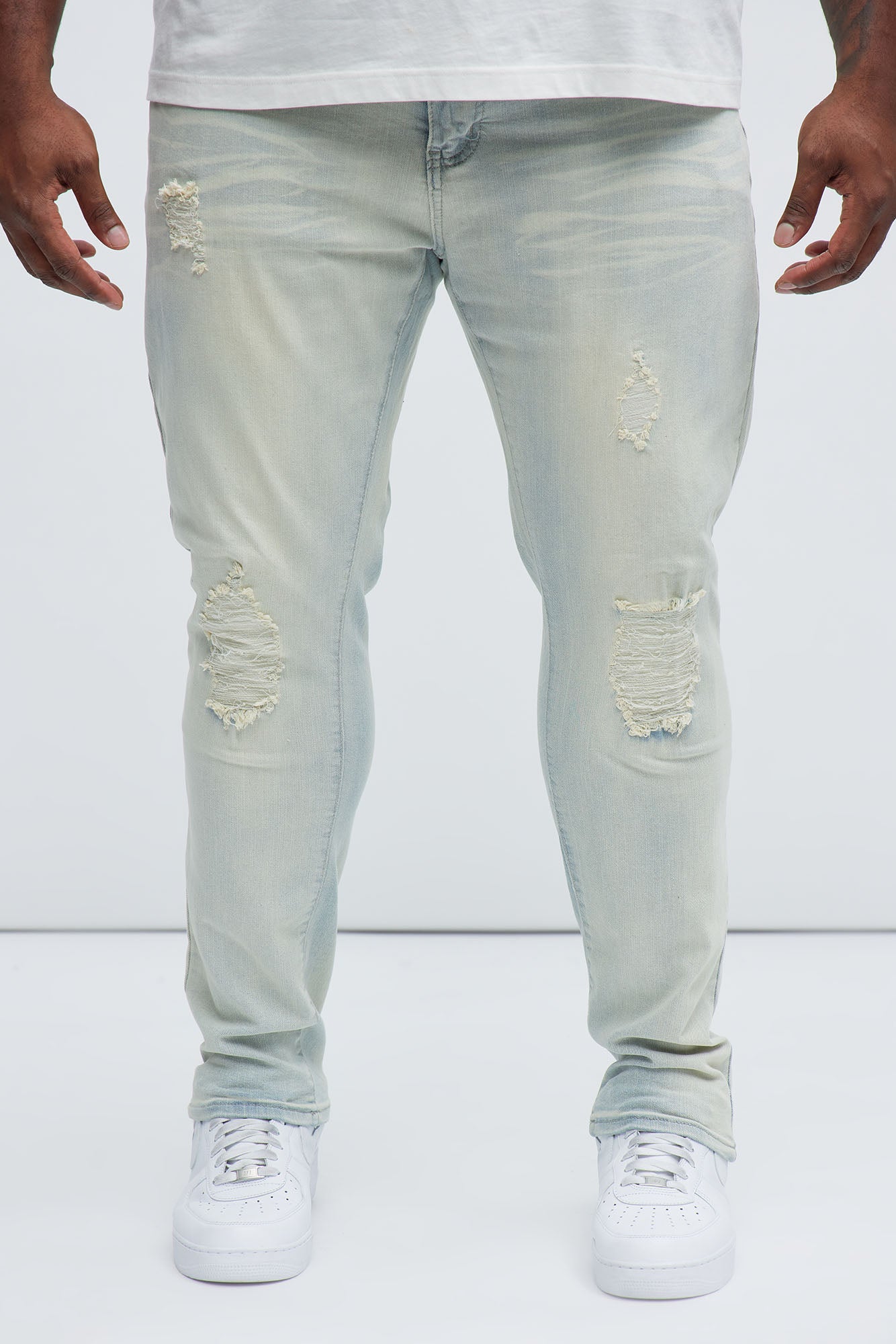 Get With Me Ripped Stacked Skinny Jeans - Light Wash