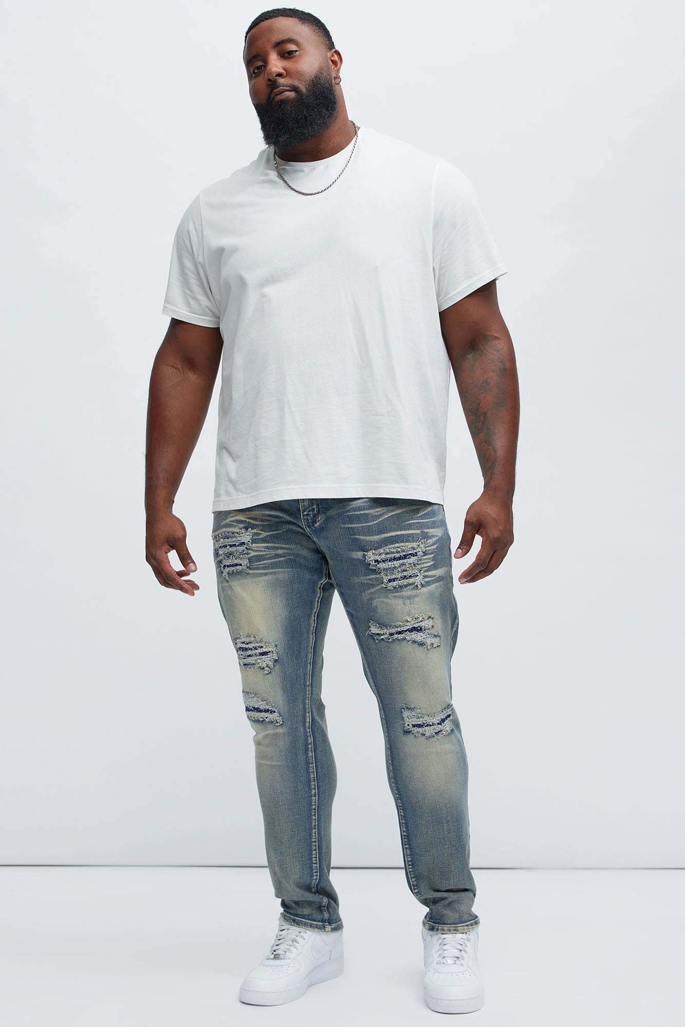 Come My Way Ripped Stacked Skinny Jeans - Dark Wash