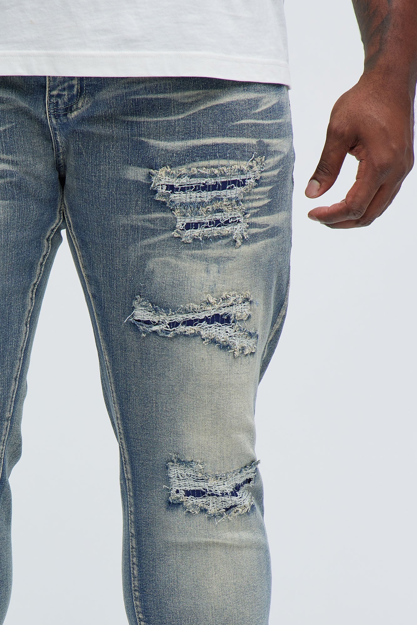 Come My Way Ripped Stacked Skinny Jeans - Dark Wash