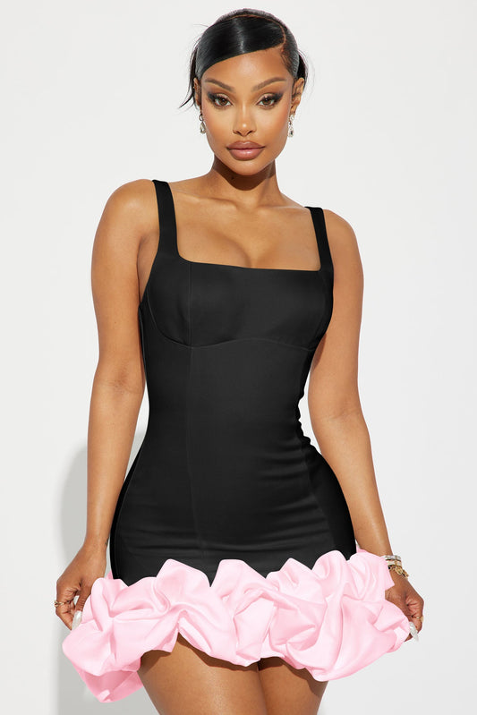 Sienna Satin Mini Dress - Black/Pink