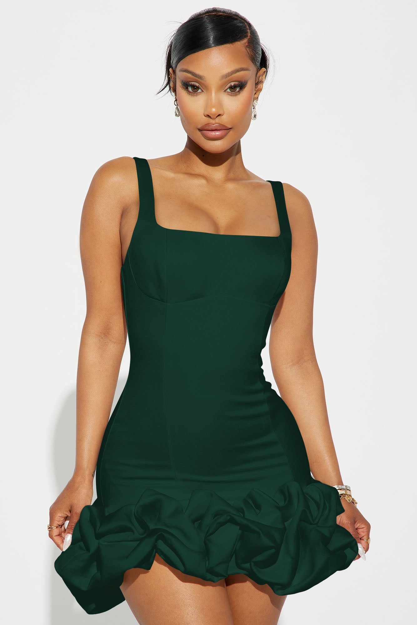 Sienna Satin Mini Dress - Hunter