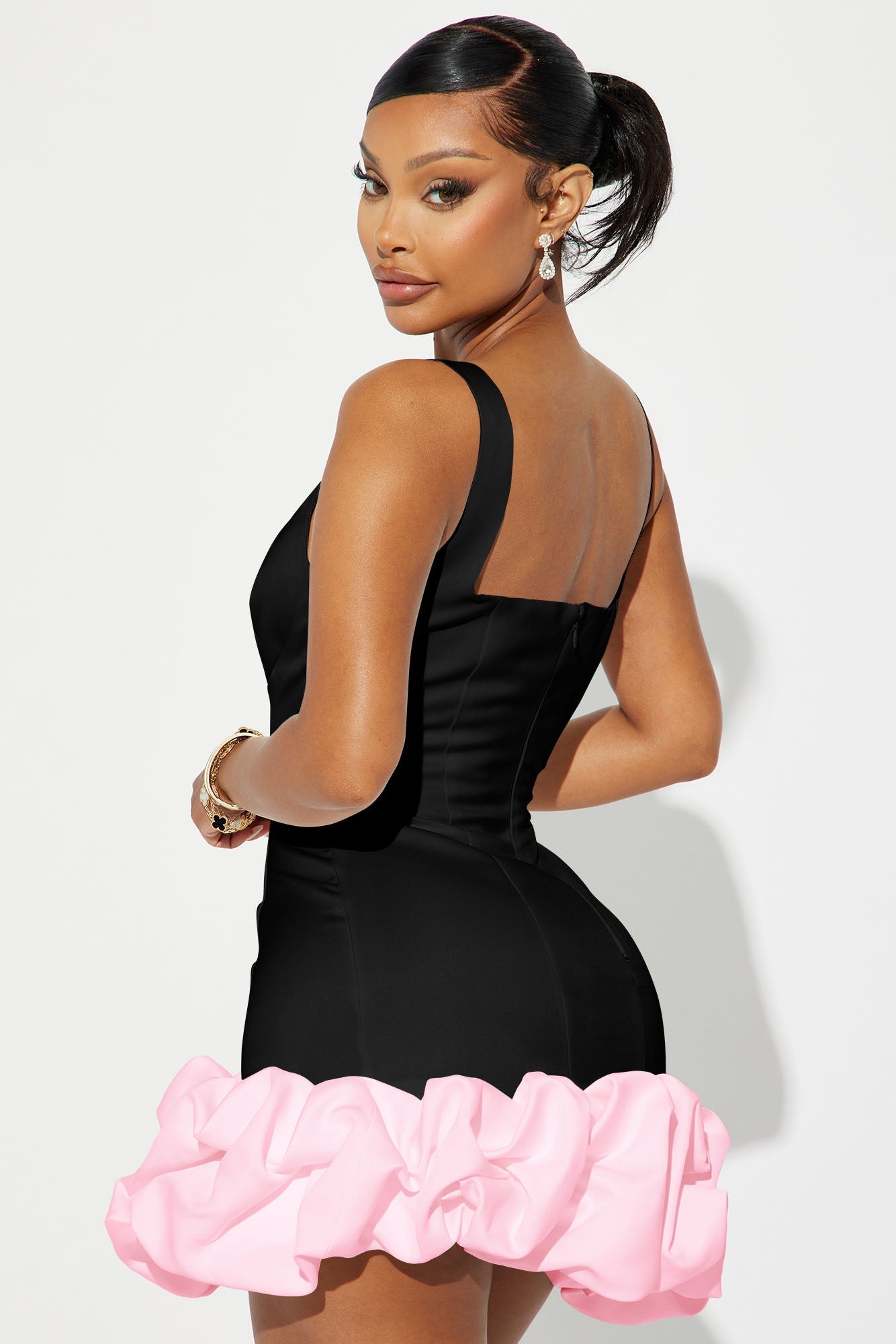 Sienna Satin Mini Dress - Black/Pink