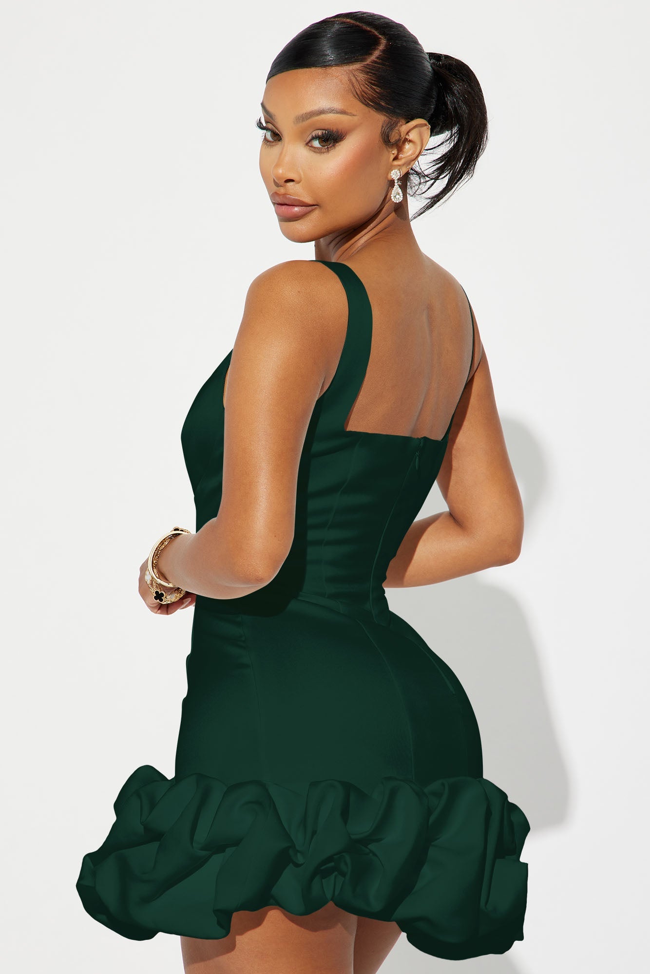 Sienna Satin Mini Dress - Hunter