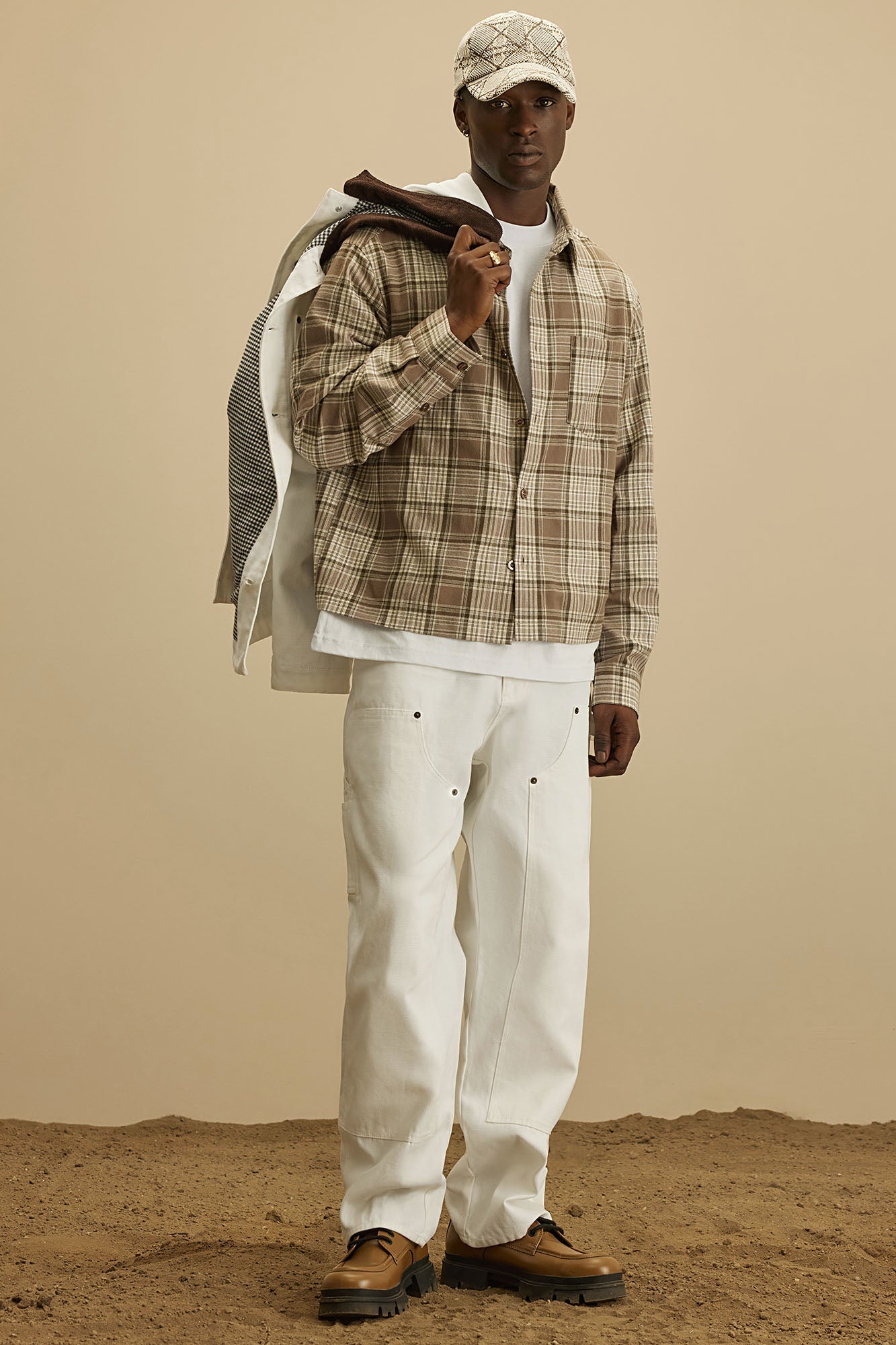 Delano Cropped Plaid Shirt - Taupe/combo