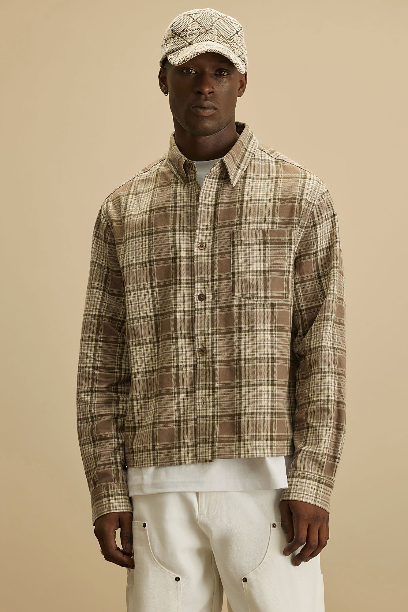 Delano Cropped Plaid Shirt - Taupe/combo