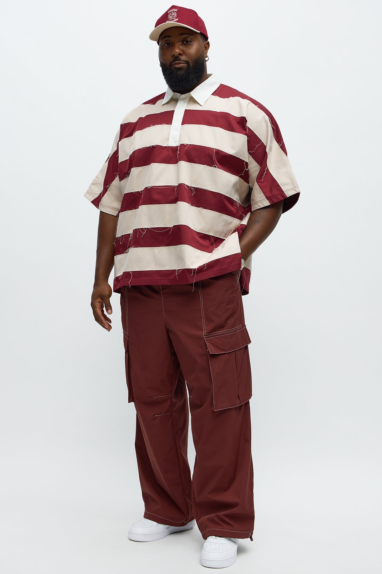 Oversized Frayed Polo Shirt - Multi Color