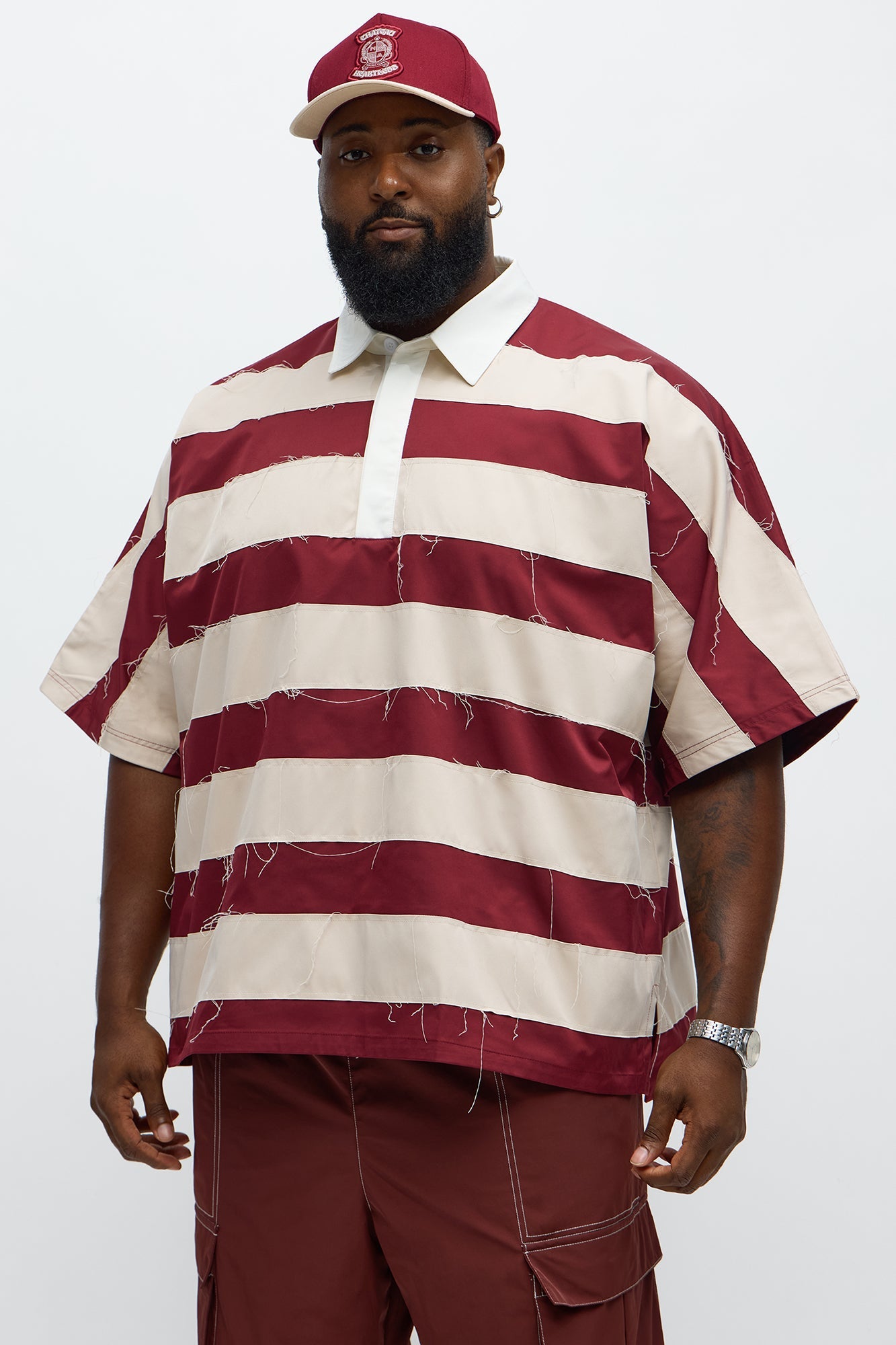 Oversized Frayed Polo Shirt - Multi Color