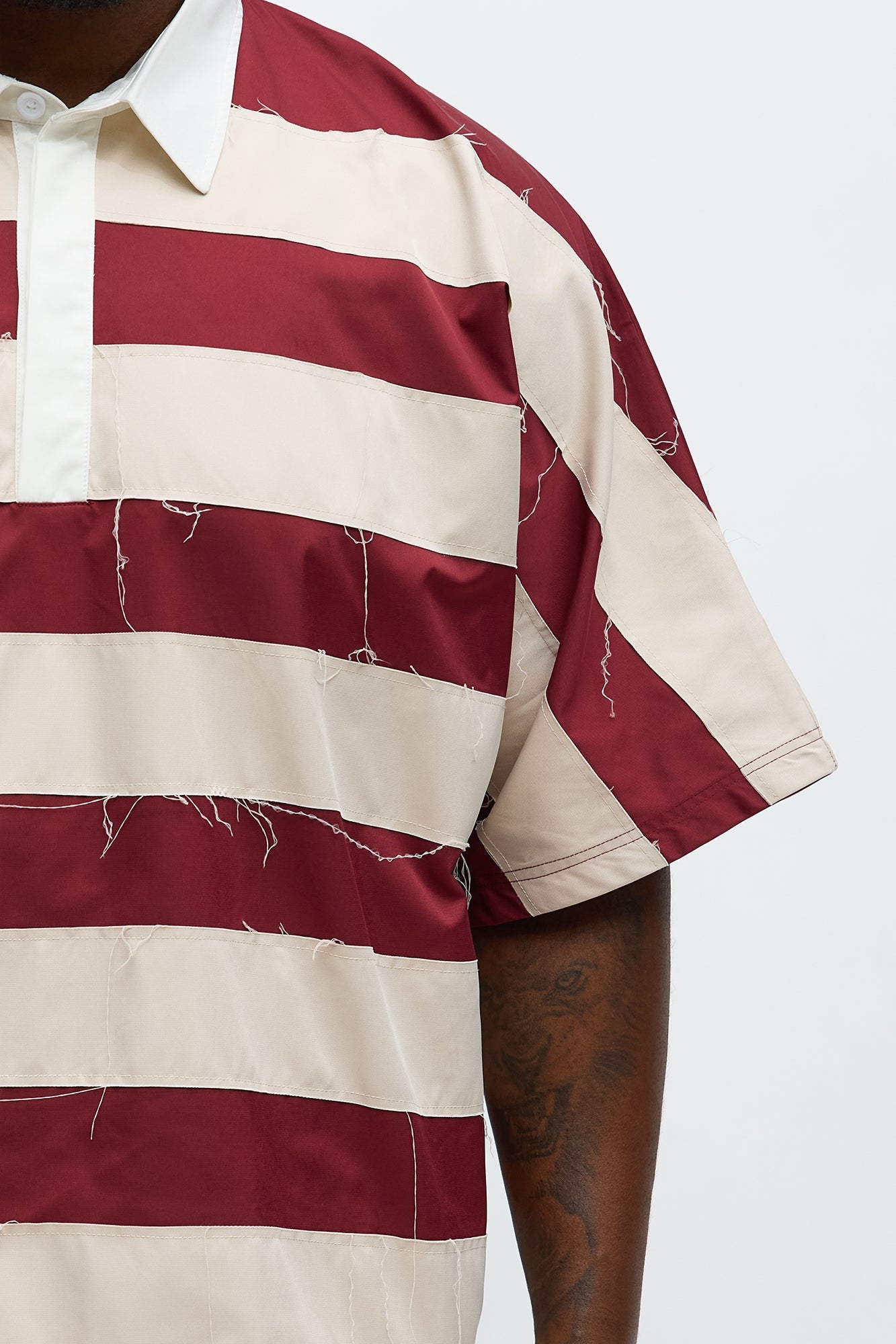 Oversized Frayed Polo Shirt - Multi Color