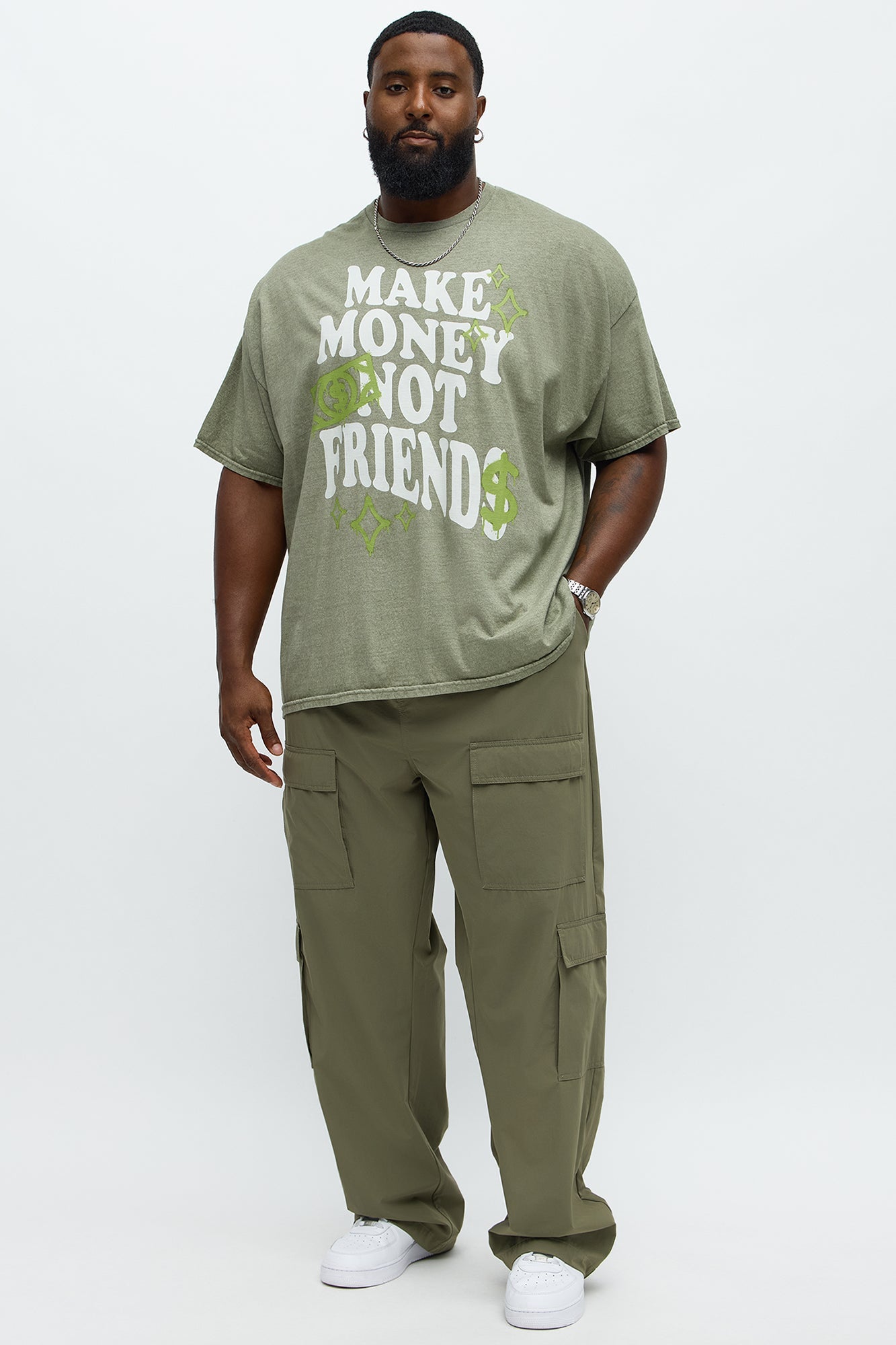 Make Money Not Friends Oversized Short Sleeve Tee - Olive