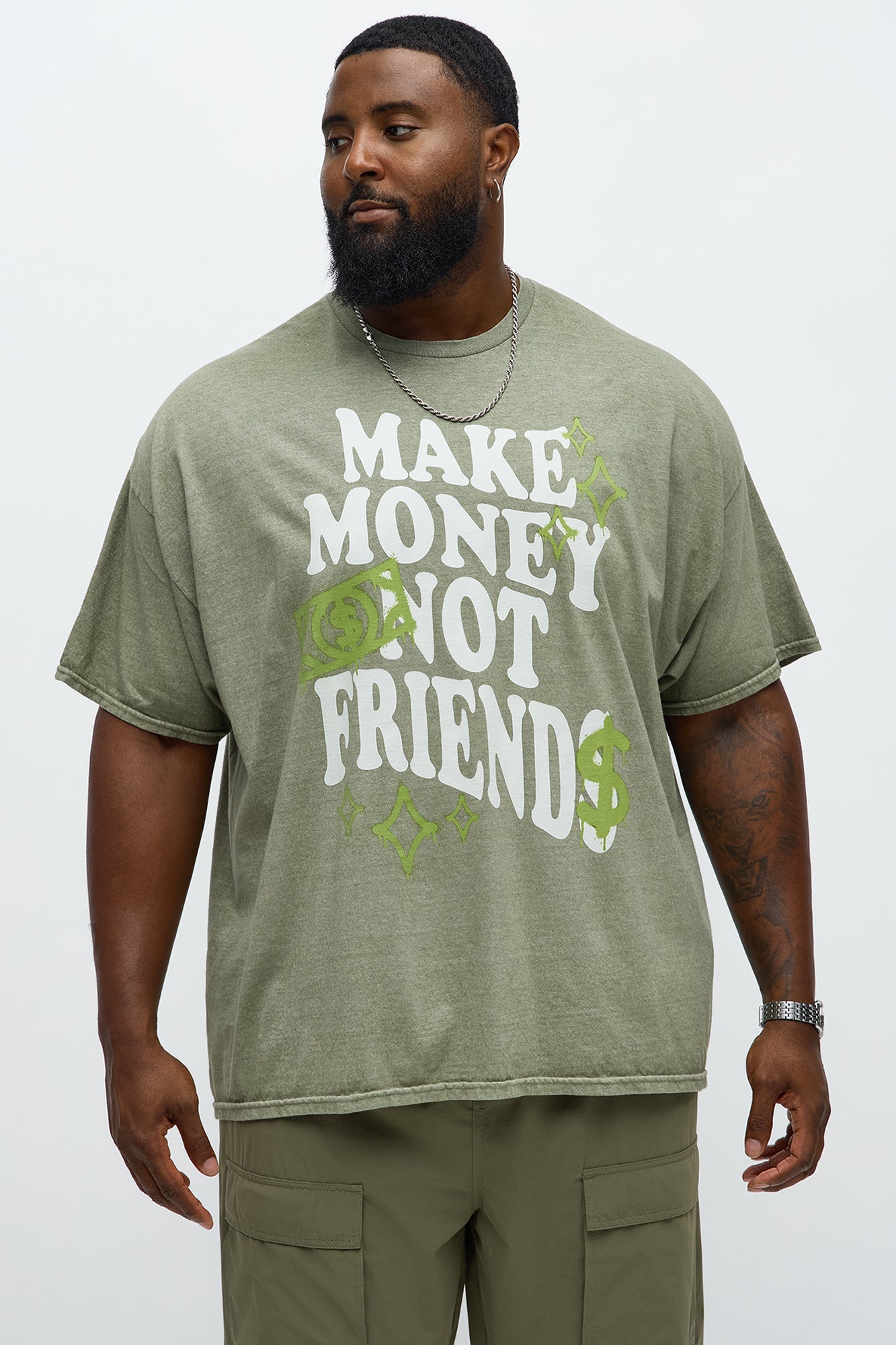 Make Money Not Friends Oversized Short Sleeve Tee - Olive