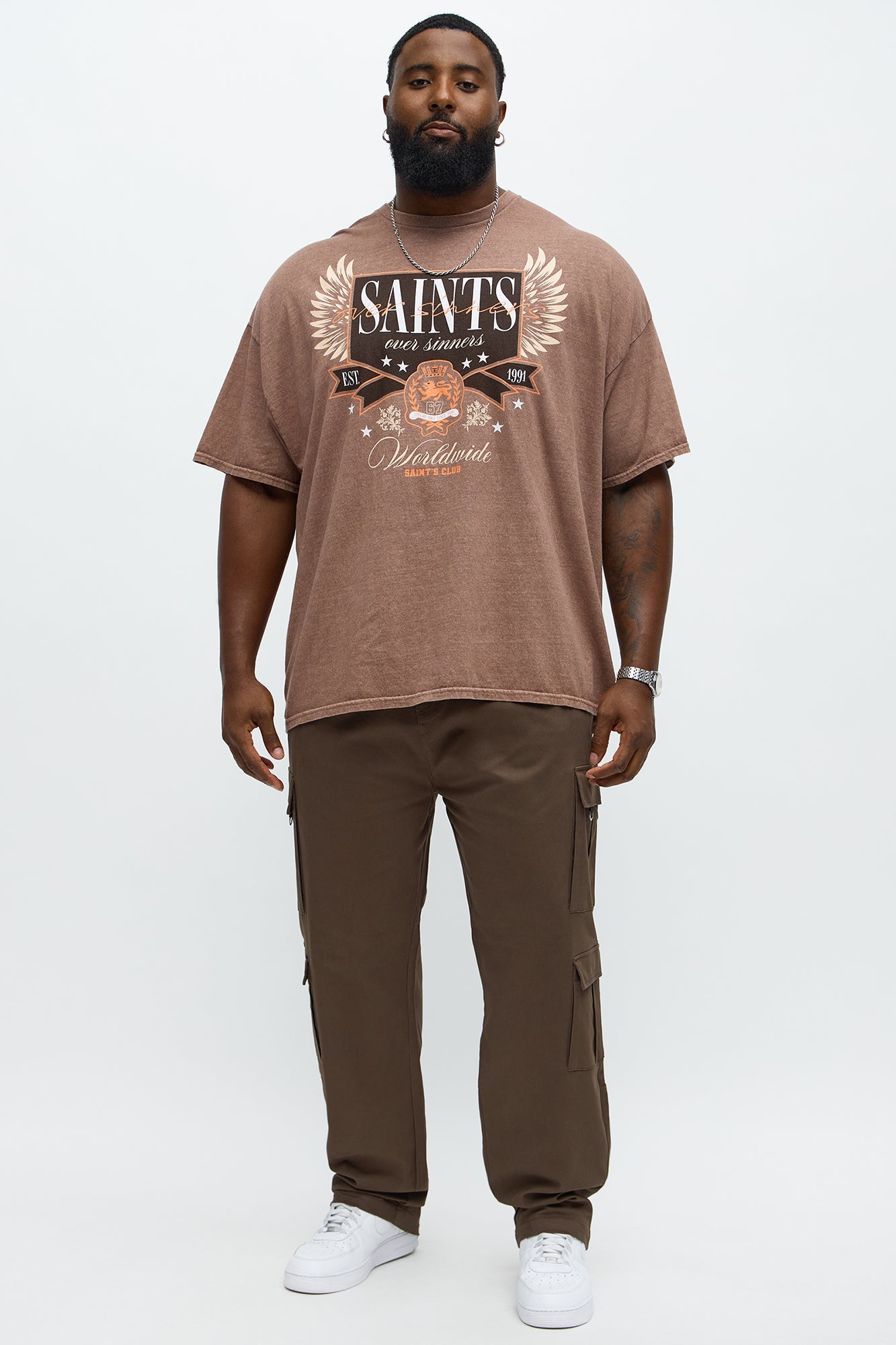 Saints Over Sinners Oversized Short Sleeve Tee - Brown