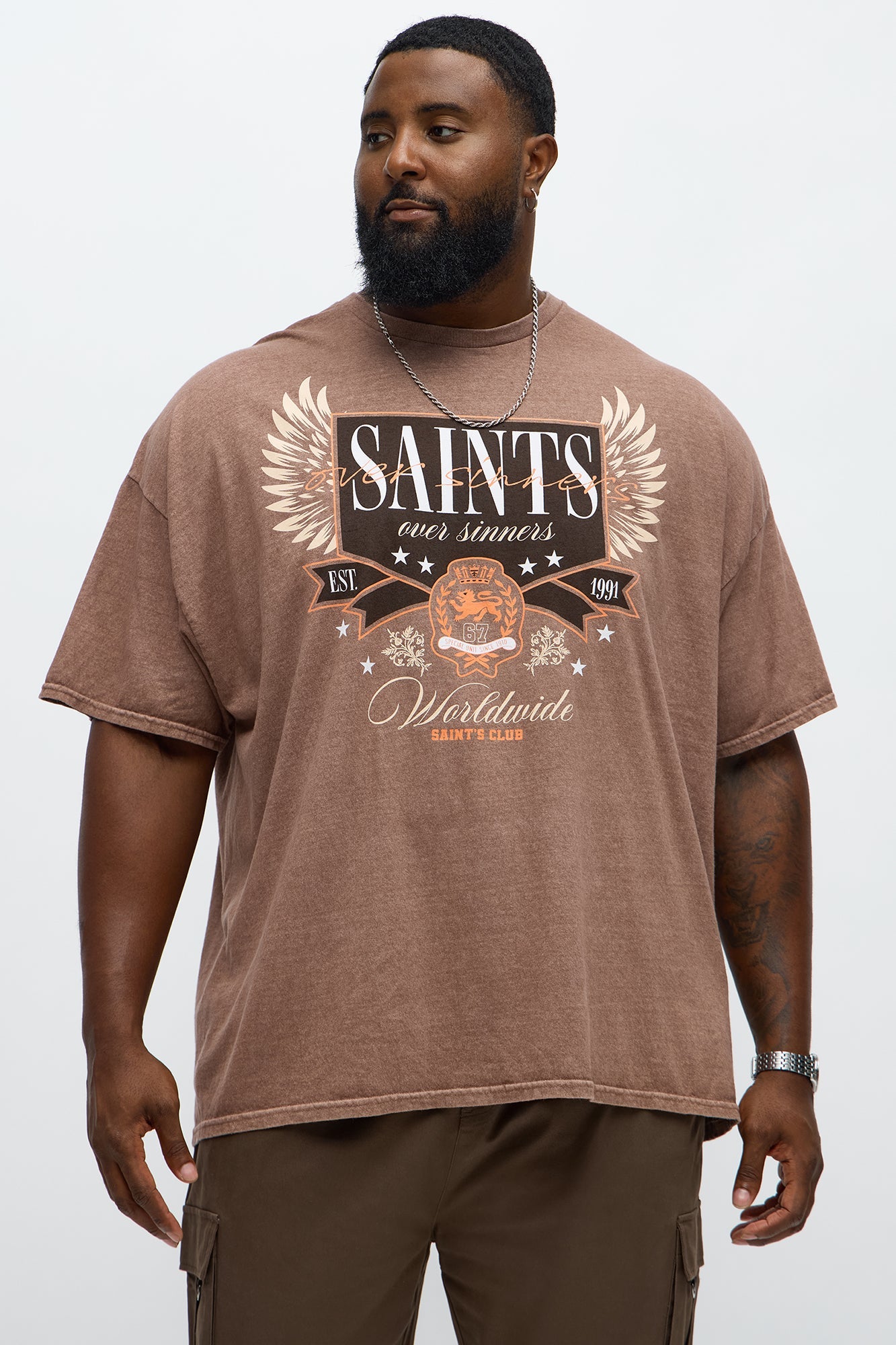 Saints Over Sinners Oversized Short Sleeve Tee - Brown