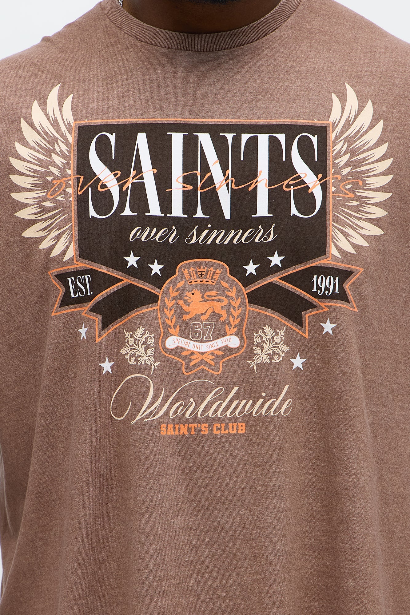 Saints Over Sinners Oversized Short Sleeve Tee - Brown