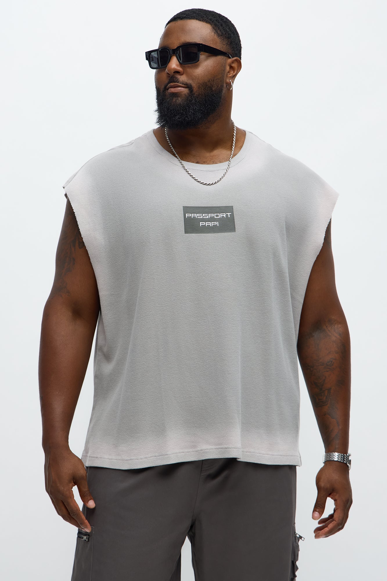 Relaxed Washed Quote Muscle Tank - Dark Grey