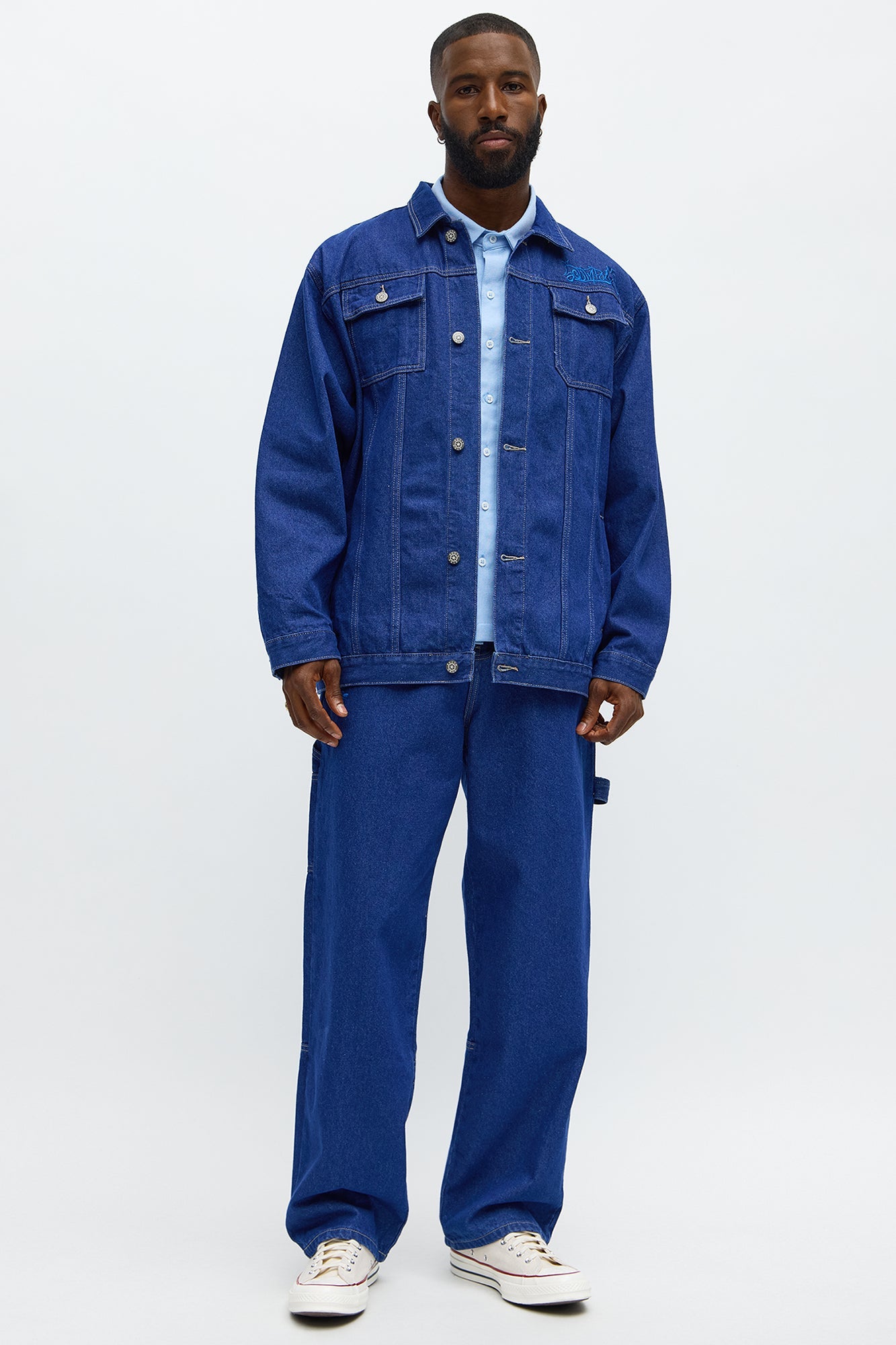 Southpole Contrast Stitch Back Hit Trucker Jacket - Blue Wash