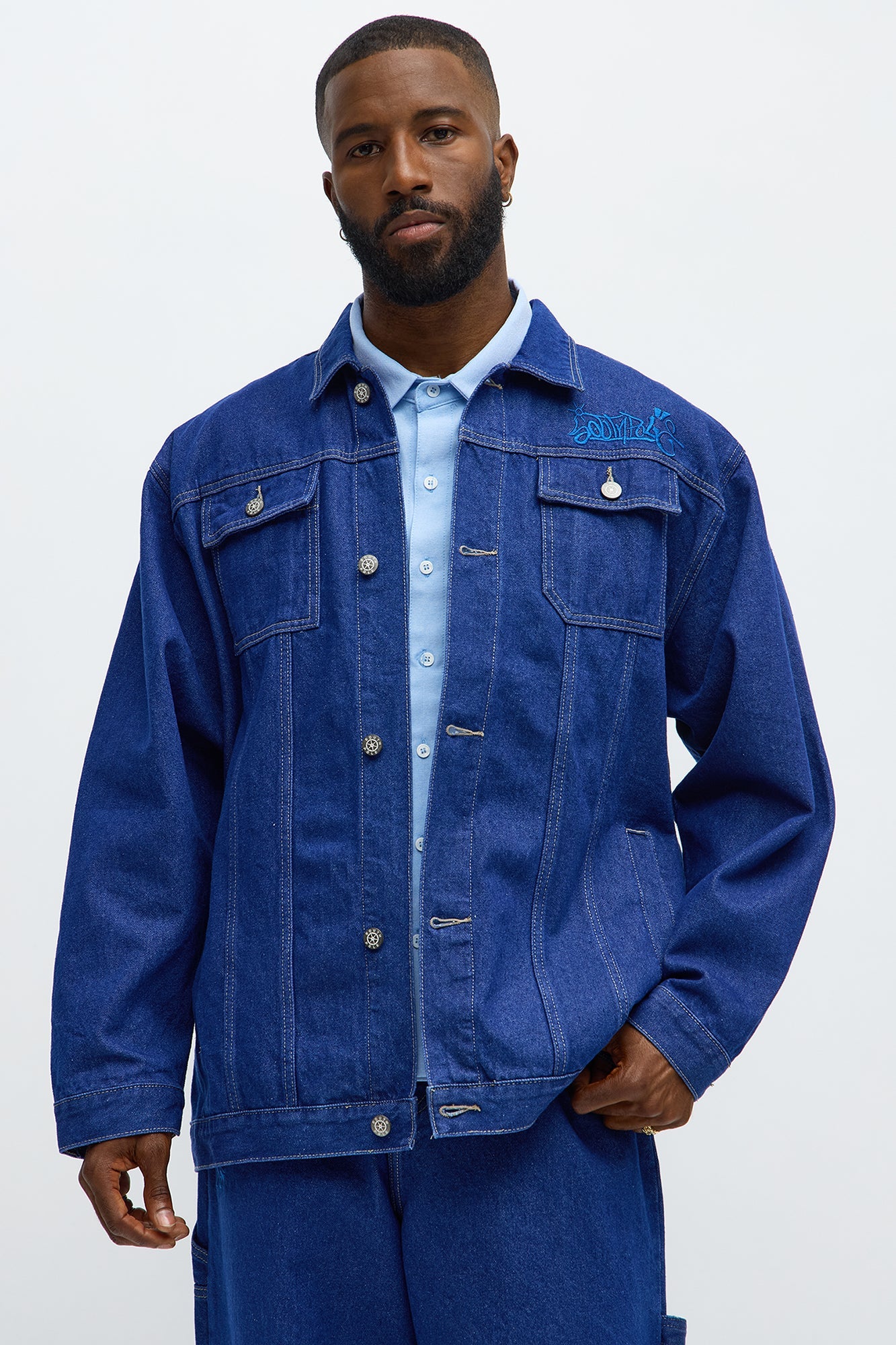 Southpole Contrast Stitch Back Hit Trucker Jacket - Blue Wash