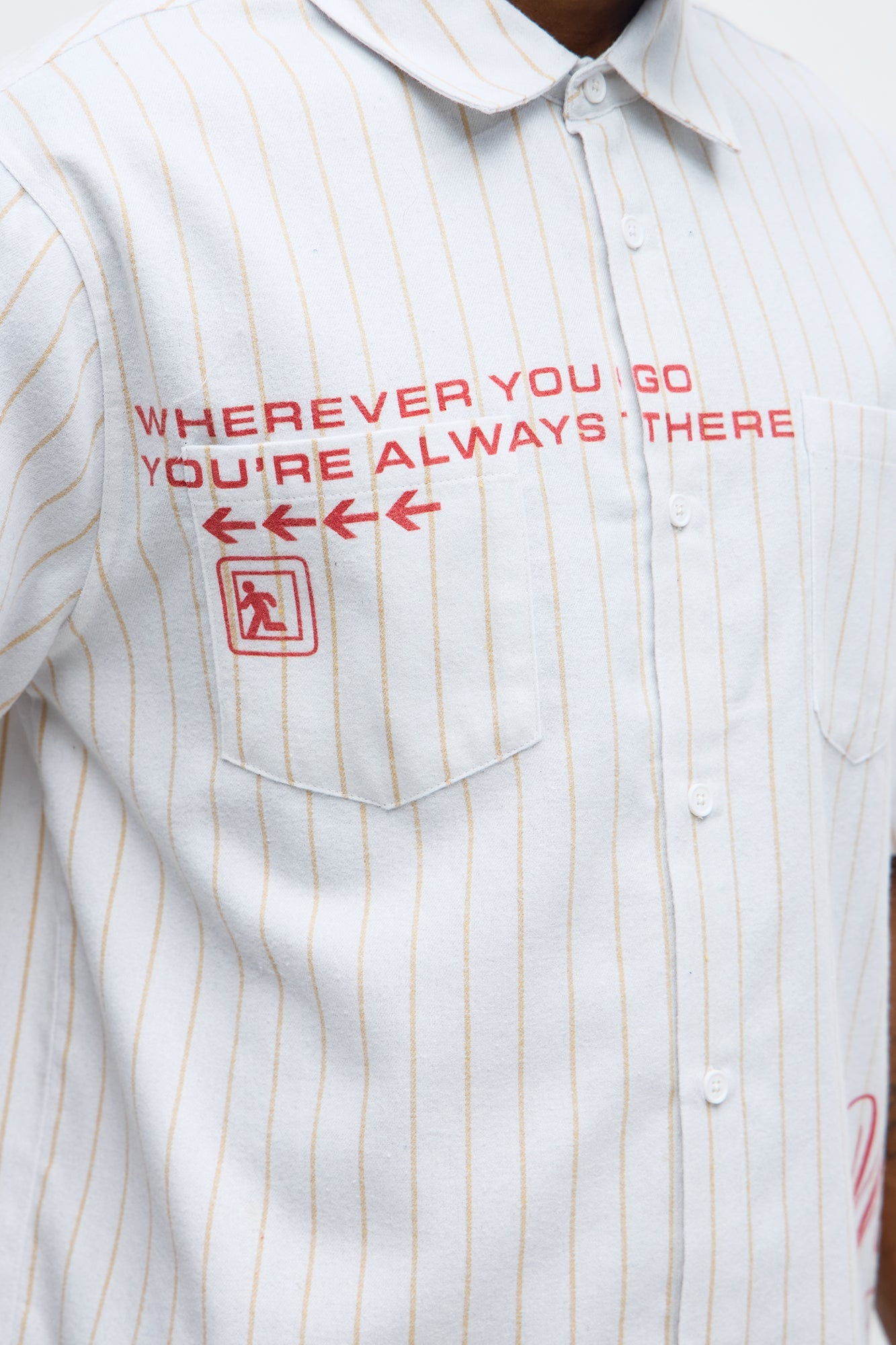 Worldwide Striped Cropped Button Up Shirt - White