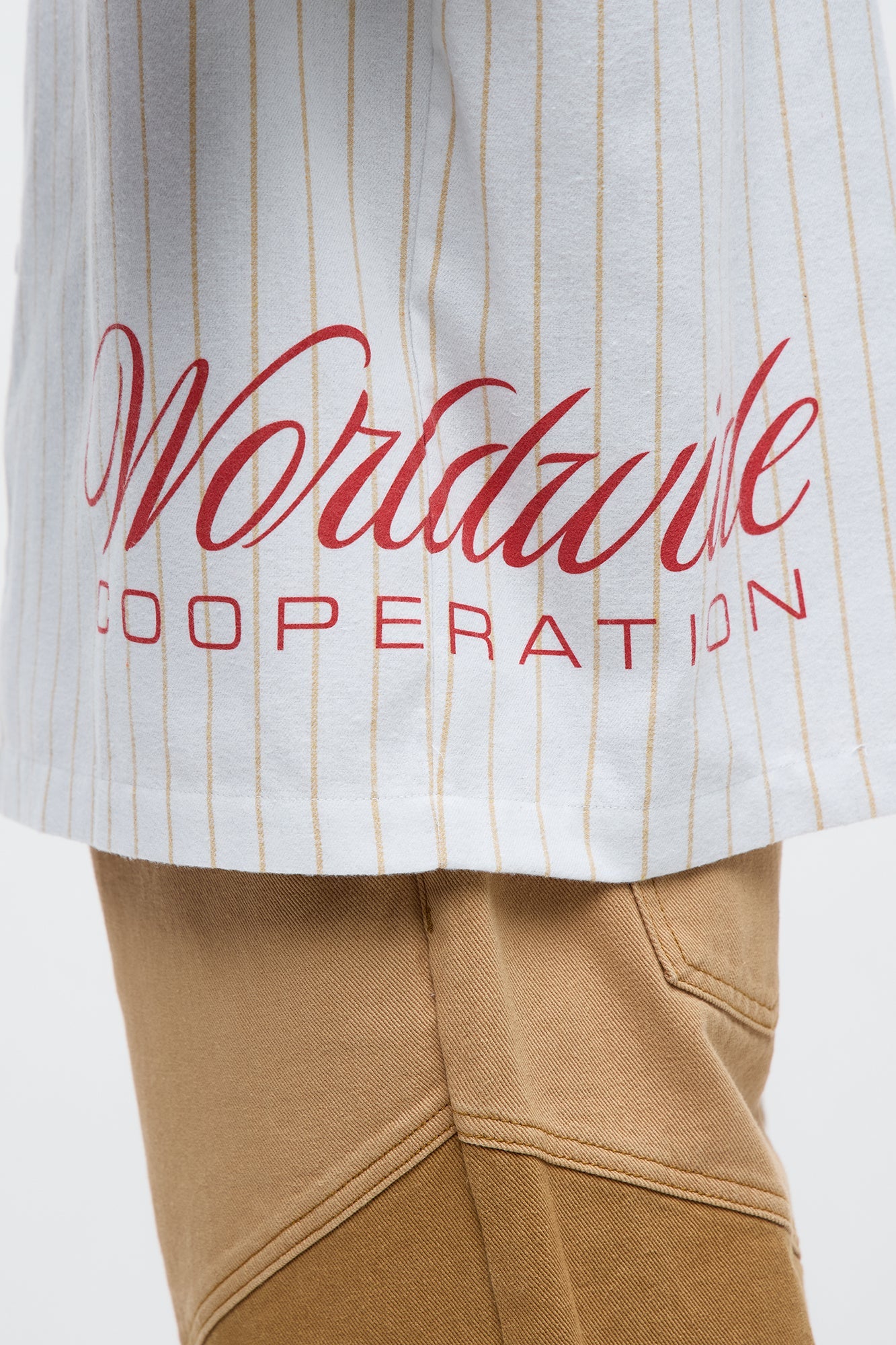 Worldwide Striped Cropped Button Up Shirt - White