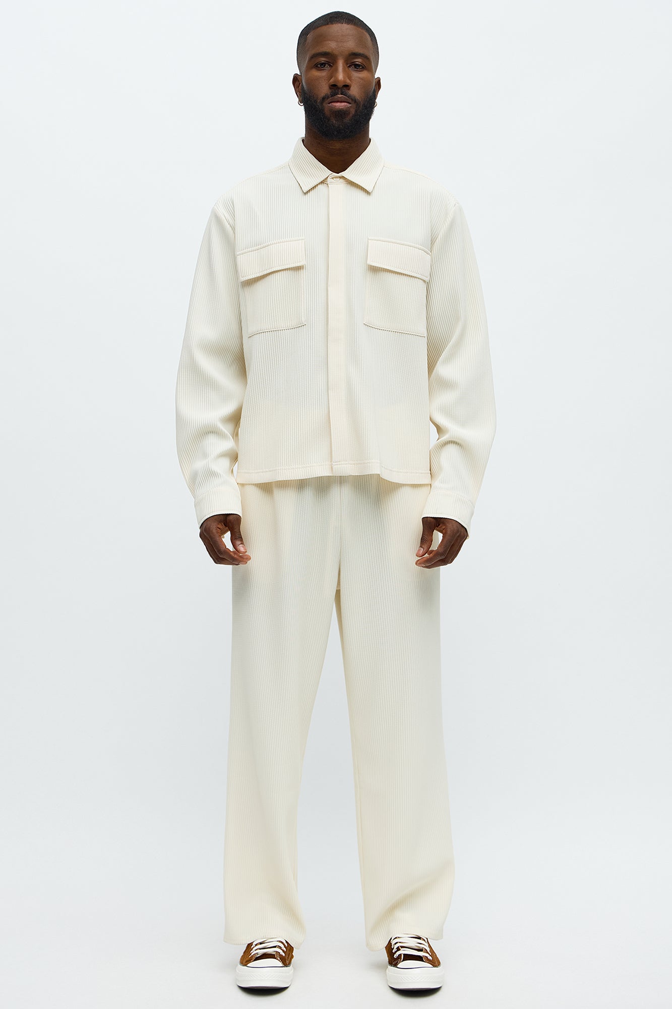 Show Up Cropped Long Sleeve Button Up Shirt - Off White