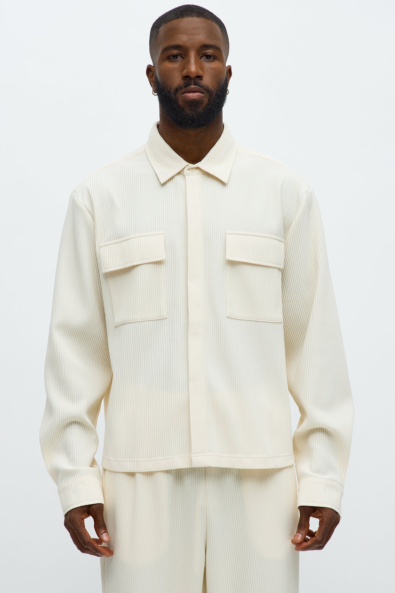 Show Up Cropped Long Sleeve Button Up Shirt - Off White