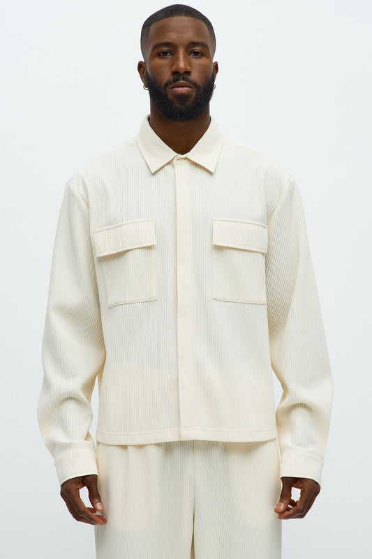 Show Up Cropped Long Sleeve Button Up Shirt - Off White