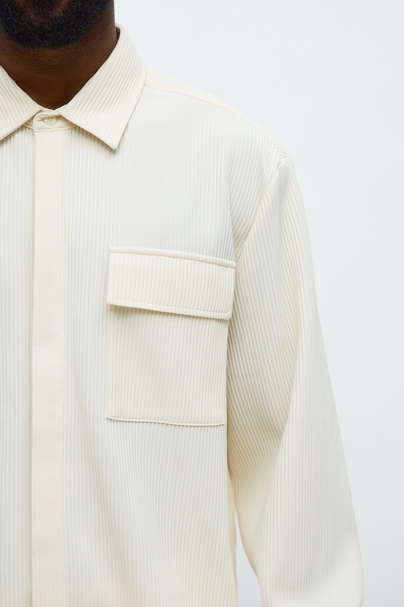 Show Up Cropped Long Sleeve Button Up Shirt - Off White