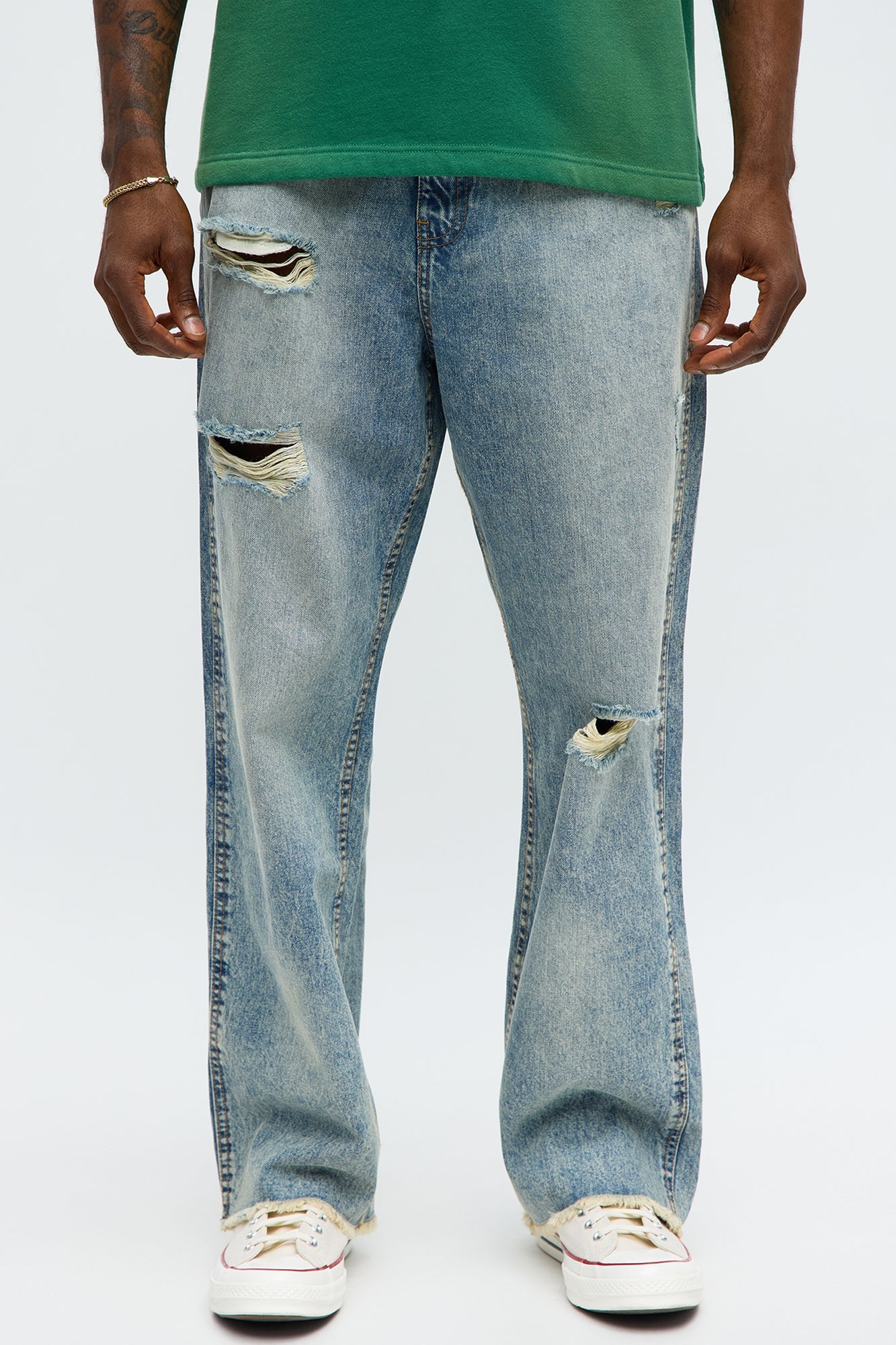 Baggy Be Conscious Distressed Jeans - Light Blue Wash