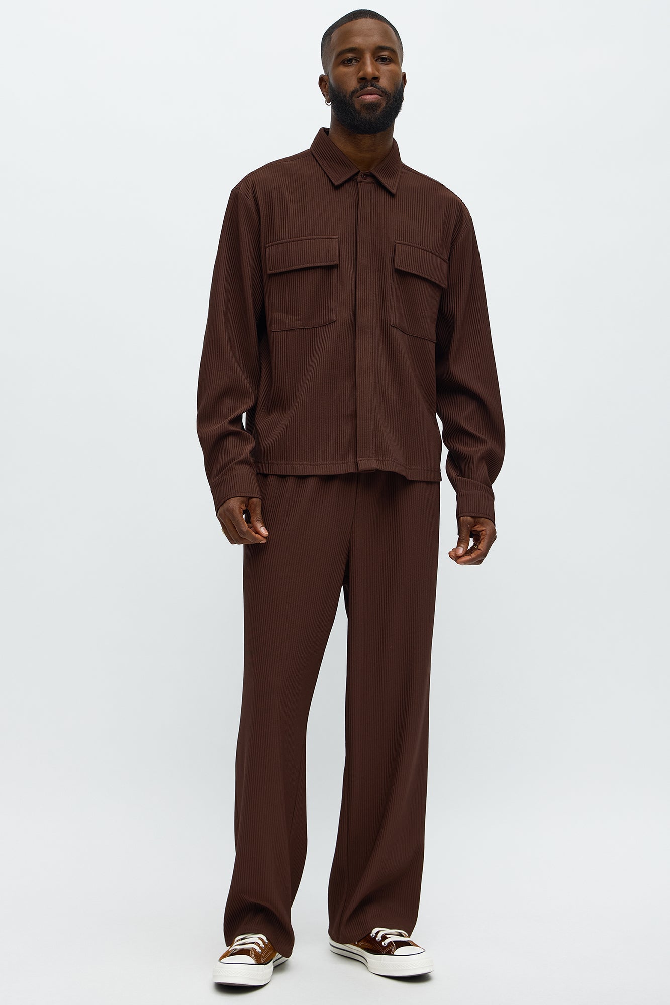 Show Up Cropped Long Sleeve Button Up Shirt - Brown