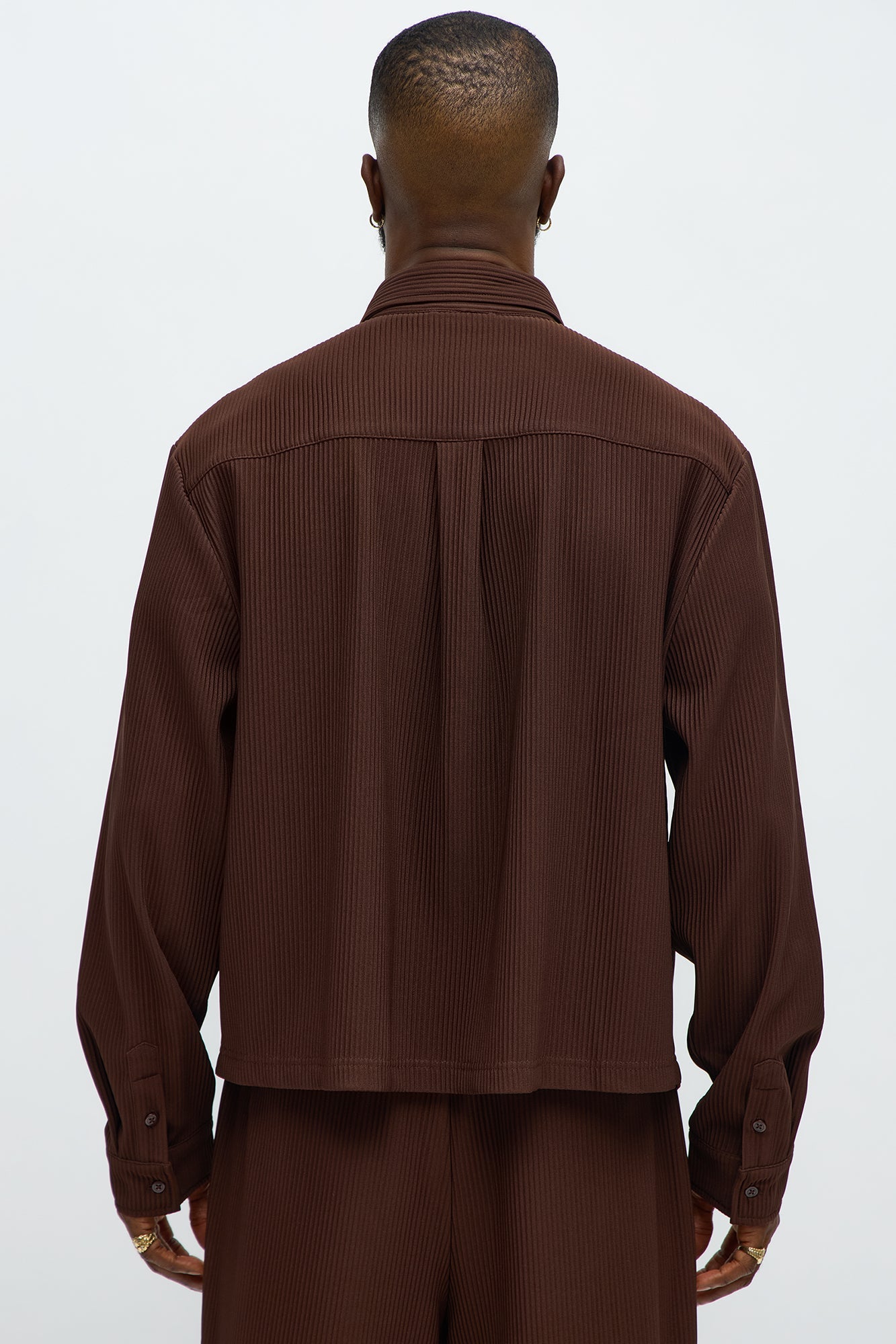 Show Up Cropped Long Sleeve Button Up Shirt - Brown