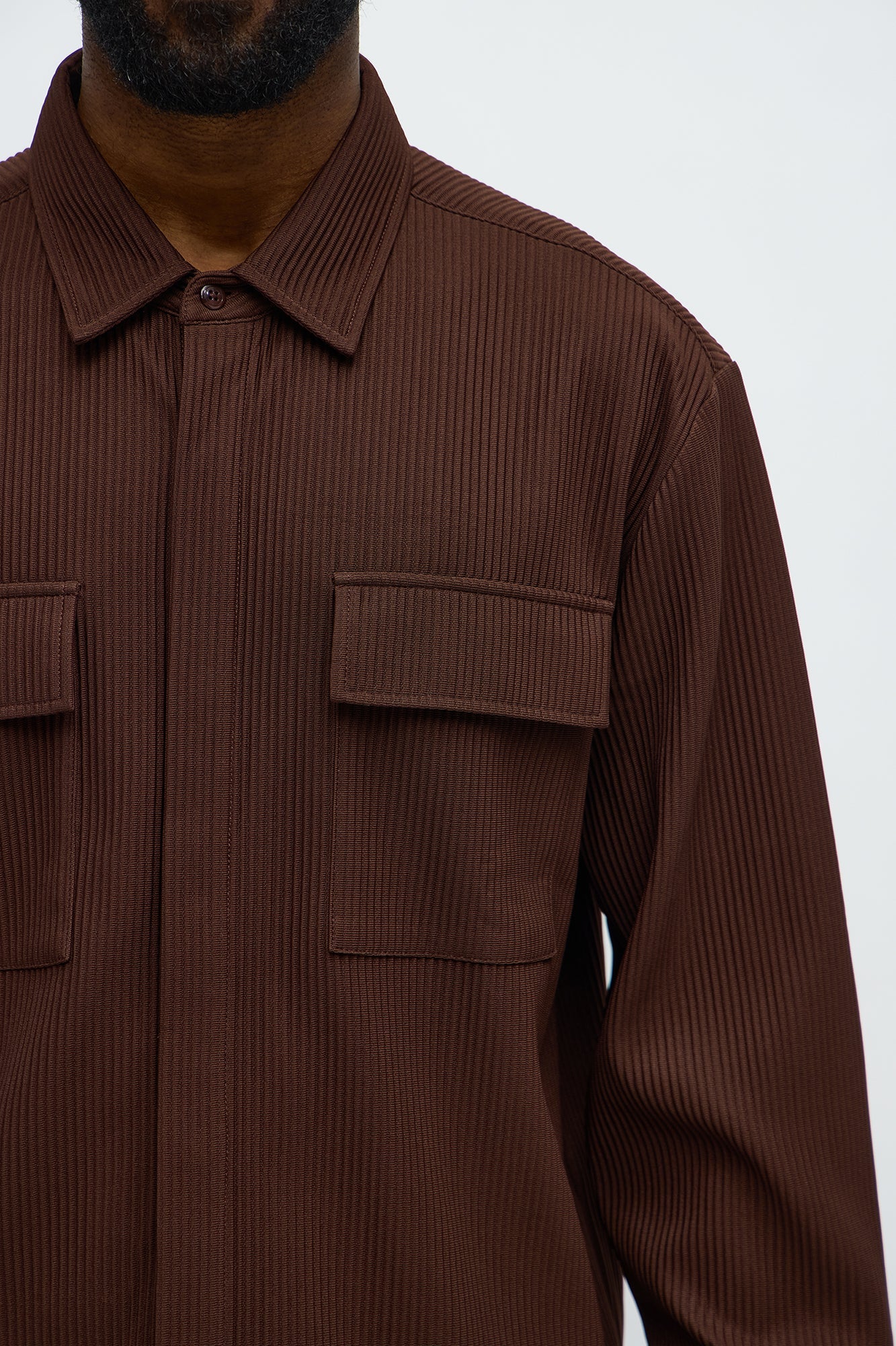 Show Up Cropped Long Sleeve Button Up Shirt - Brown