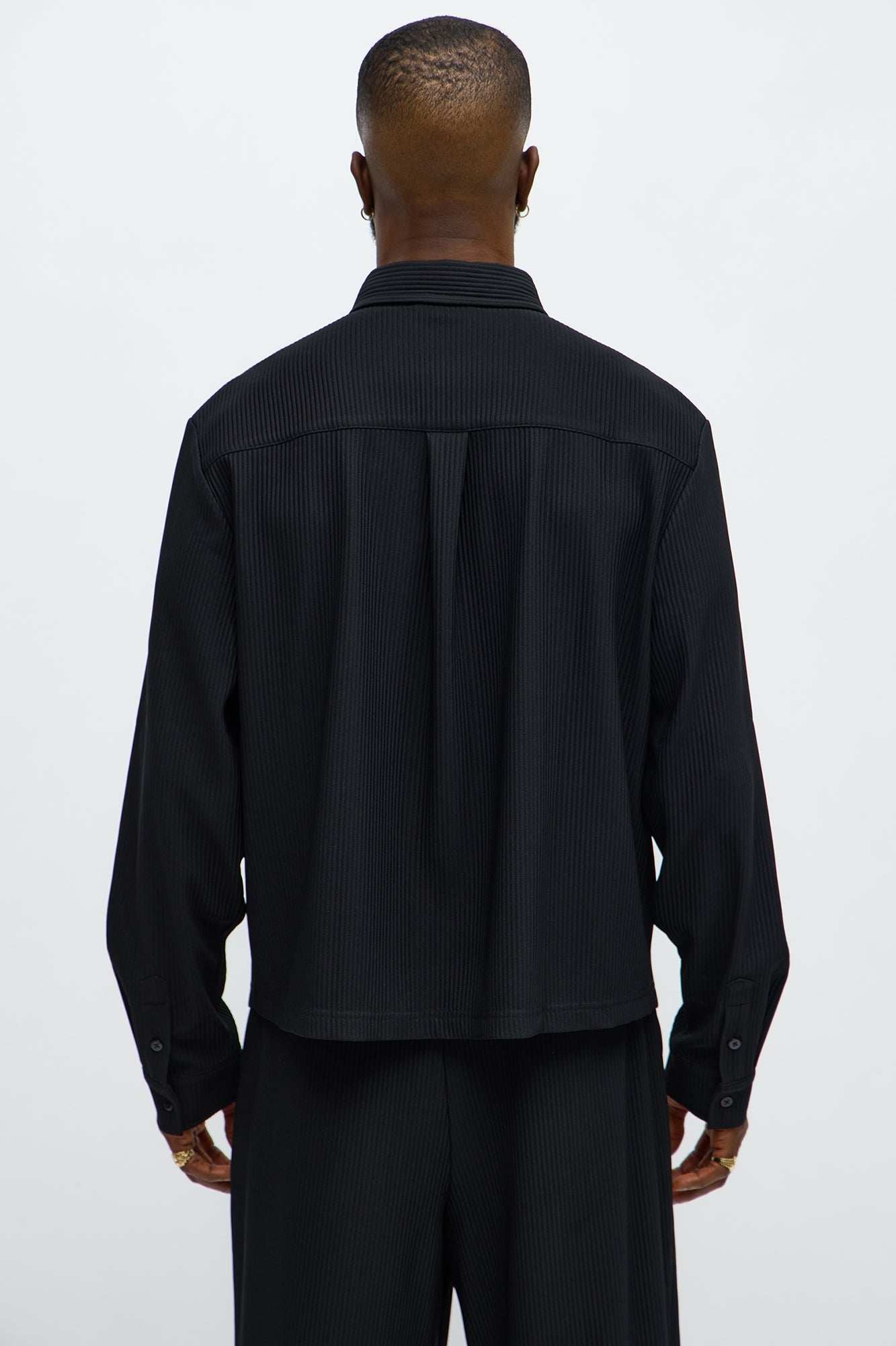 Show Up Cropped Long Sleeve Button Up Shirt - Black