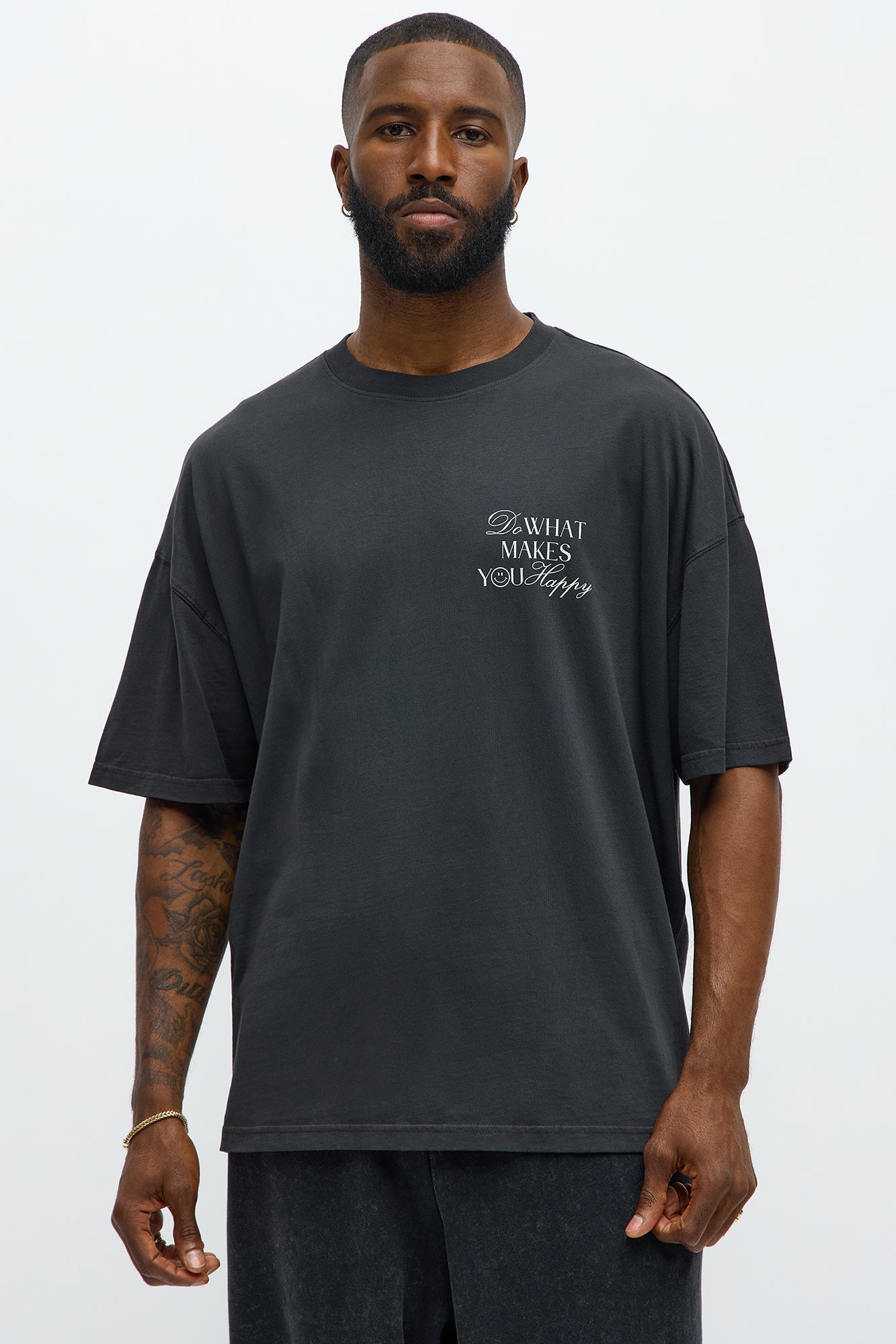 Do What Makes You Happy Oversized Short Sleeve Tee - Black Wash