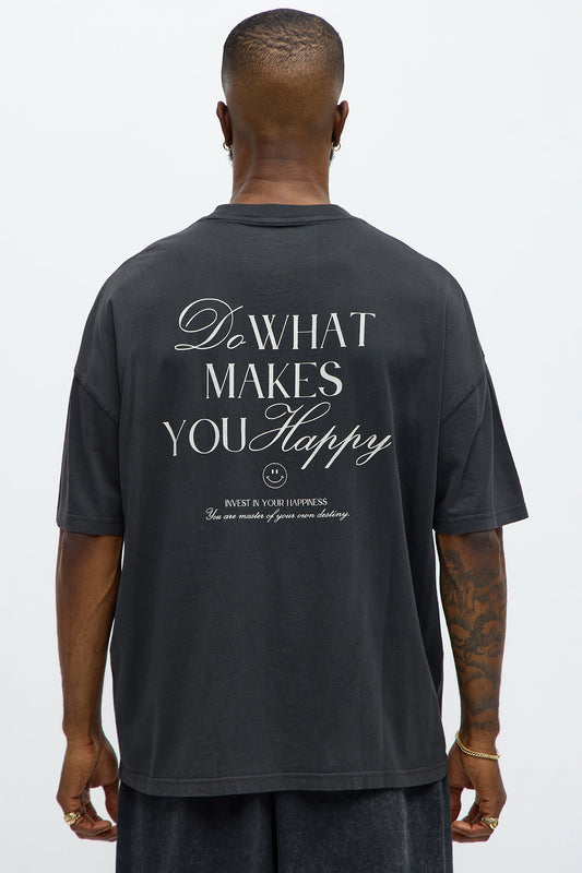 Do What Makes You Happy Oversized Short Sleeve Tee - Black Wash