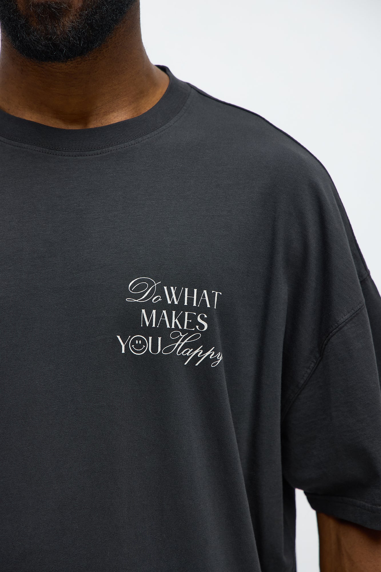 Do What Makes You Happy Oversized Short Sleeve Tee - Black Wash