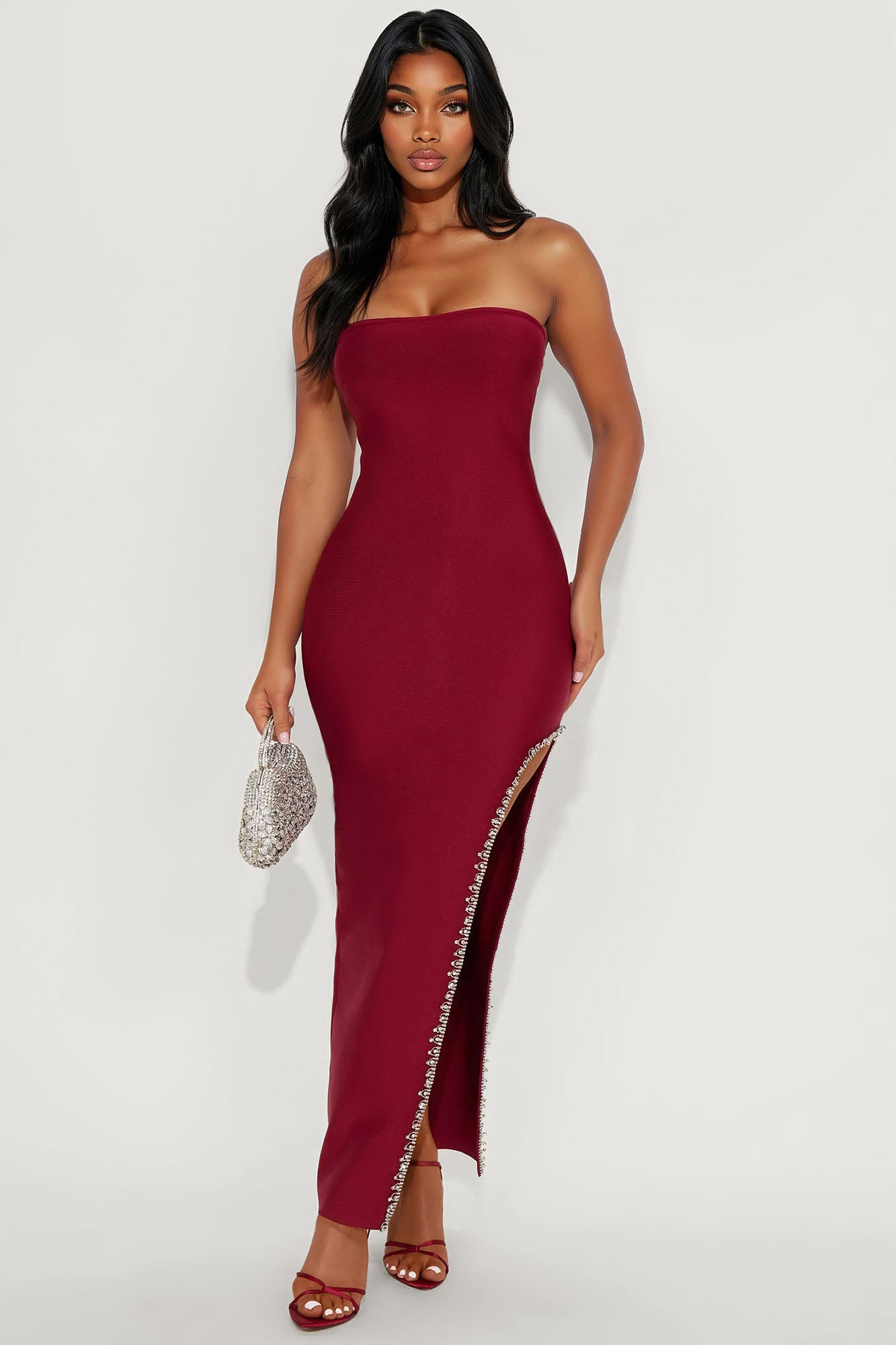 Champagne Elegance Bandage Midi Dress - Wine