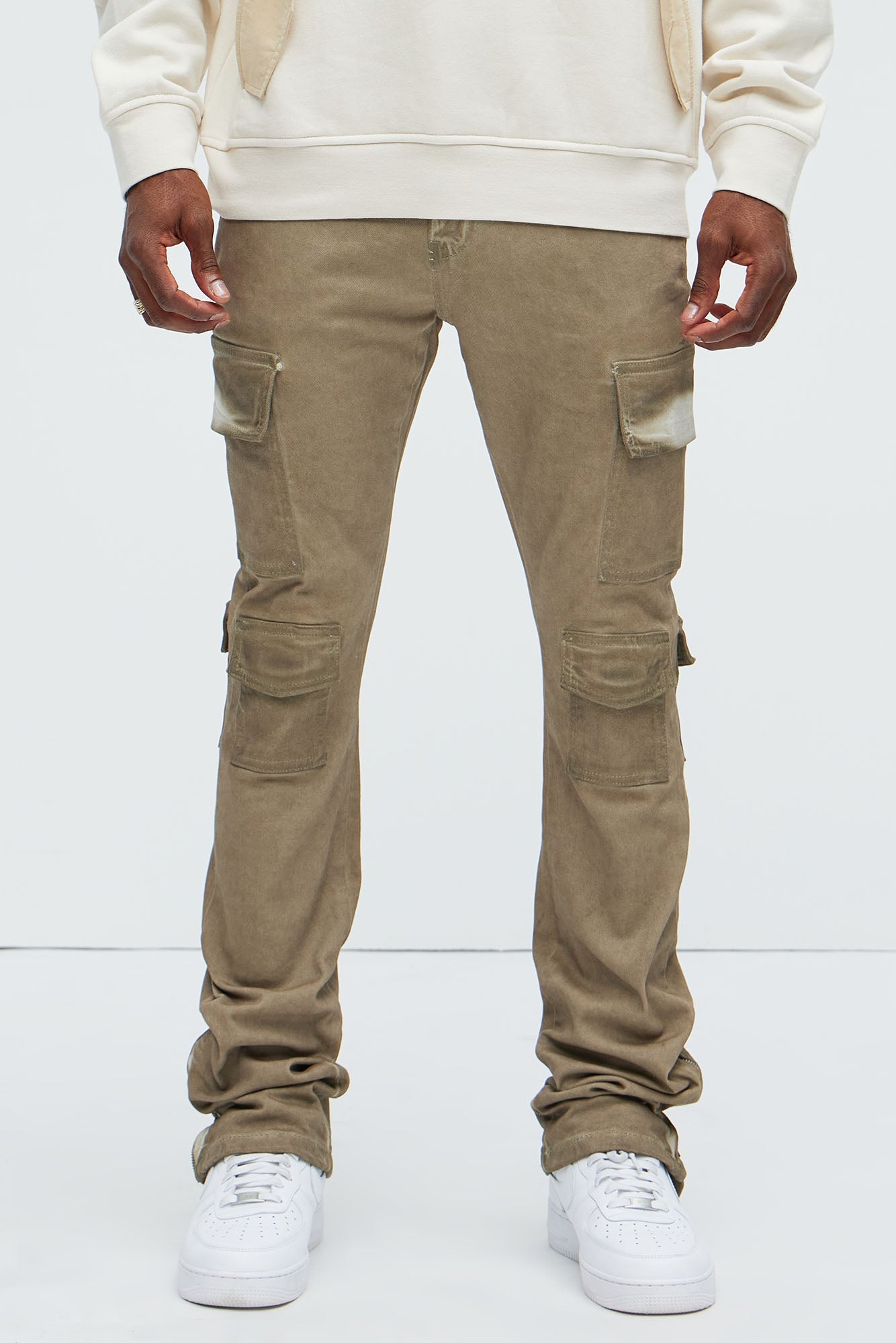 Triple Cargo Stacked Skinny Flare Jeans - Taupe
