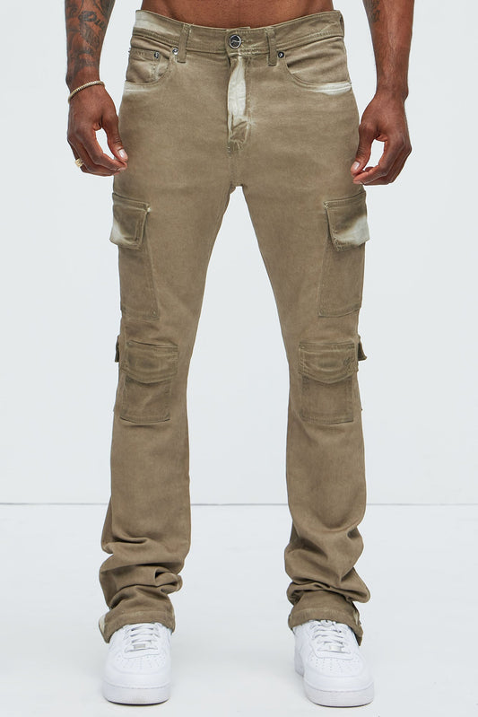 Triple Cargo Stacked Skinny Flare Jeans - Taupe
